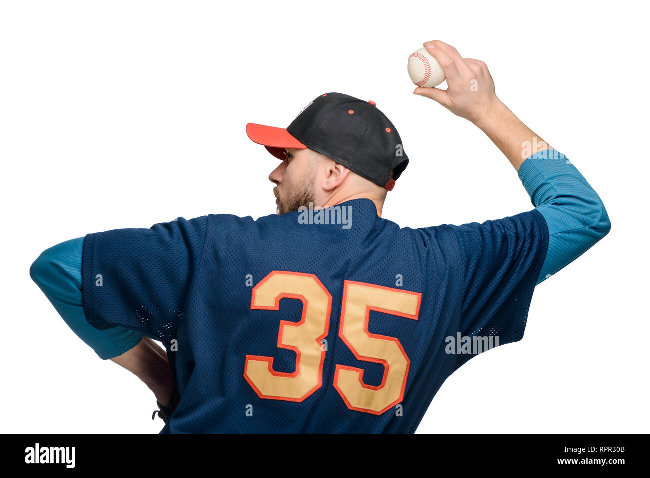 Baseball player in action Stock Photo