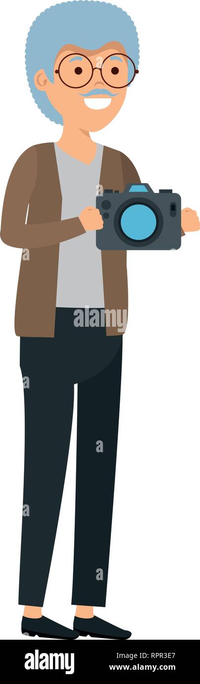 old man with camera photographic Stock Vector