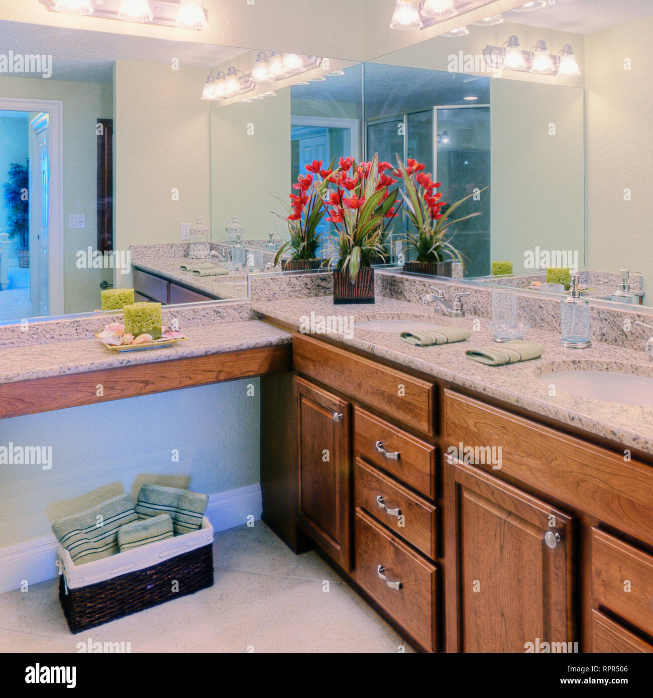 Double sinks in master bathroom Stock Photo Alamy