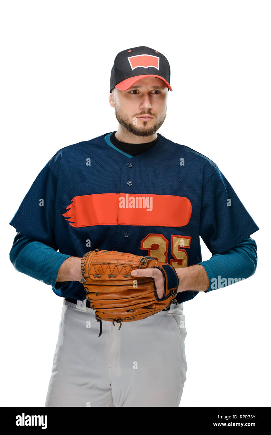 Handsome man in catcher's uniform Stock Photo Alamy