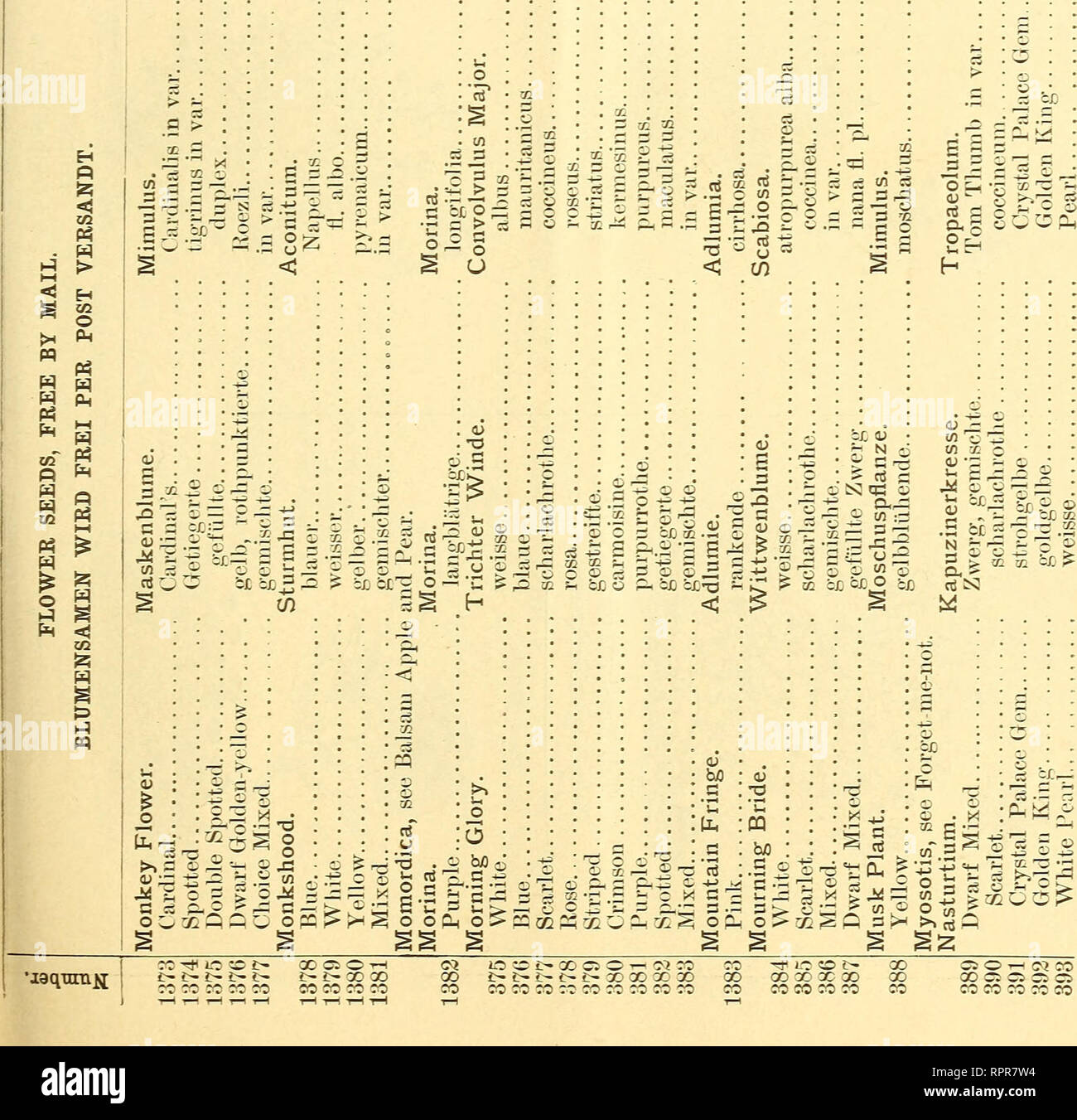 . Amateur guide and illustrated catalogue of flower and garden seeds. Flowers Seeds Catalogs; Vegetables Seeds Catalogs; Nurseries (Horticulture) New York (State) New York Catalogs. 51 General Characteristics. 'I'lic M iiiHiliisoi- M&lt;)nk(^y Flowers are beaulirnl tender looking;- plants, - with almost 1 ransparent i)ra[ielies. They luxuiinte in damp, shady sltmitions ; musk scented. Showy hardy i)hnds, growing well hi shaded situations. Very showy. Well known frinvtlowering elimhing ])lant; lin(^ for screens or trellices; - blooming profusely all through the sumnier. For dwarf varieties, see Stock Photo