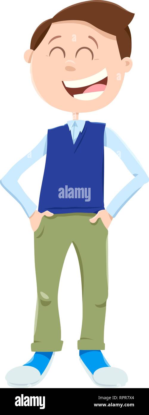 Cartoon Illustration of Happy Teen or Kid Boy Character Stock Vector ...