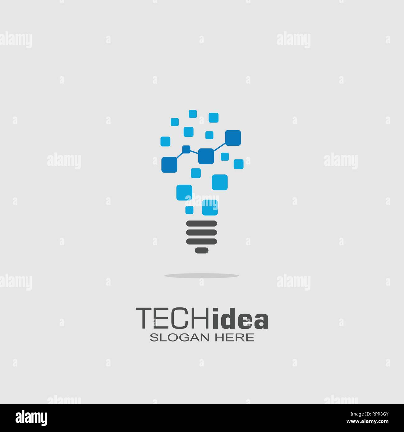Tech idea logo, digital bulb graphic logo template. Stock Vector