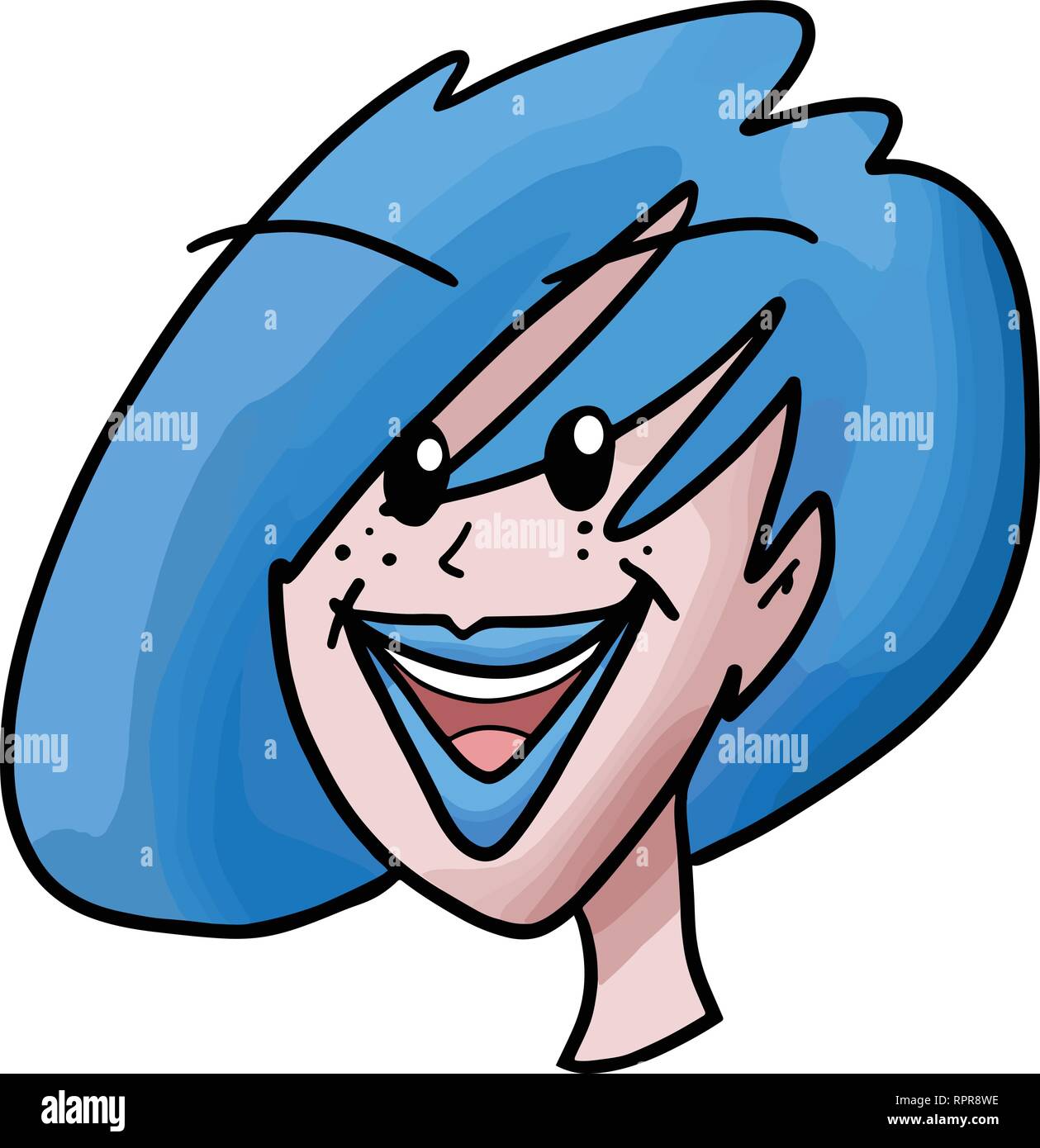 Vector illustration of a female portrait with blue hair and make up Stock Vector