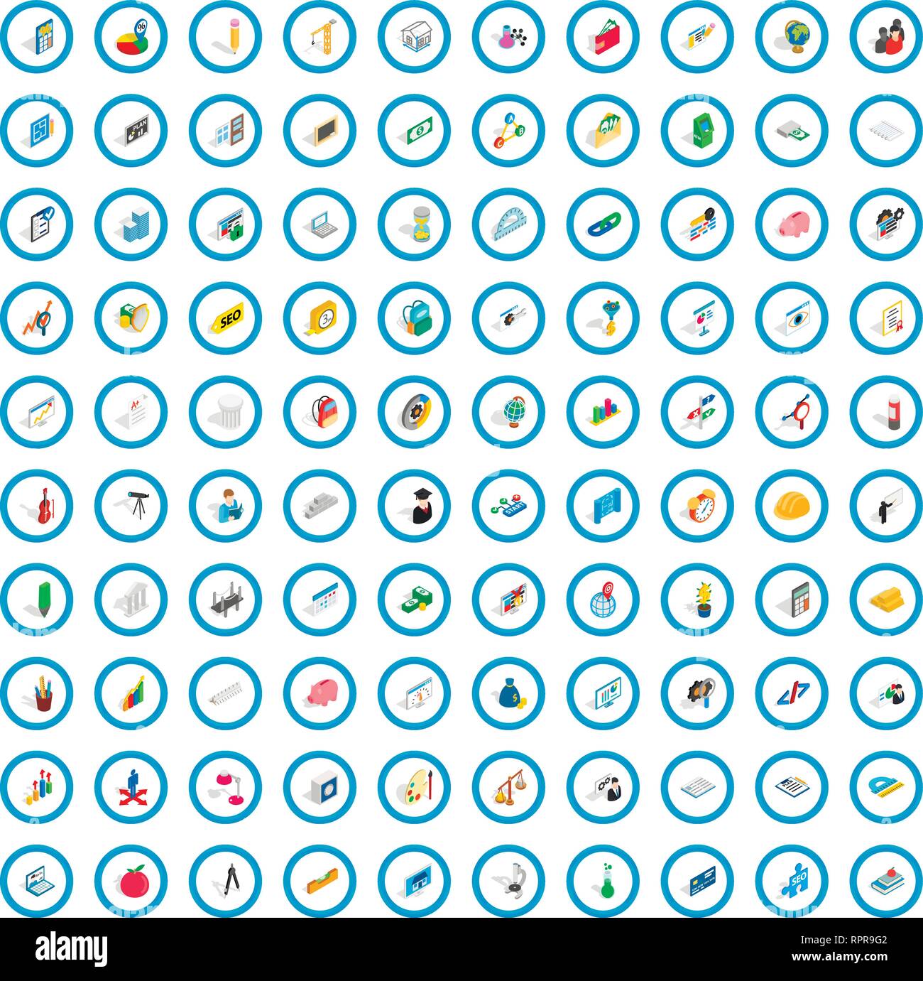 100 calculator icons set, isometric 3d style Stock Vector