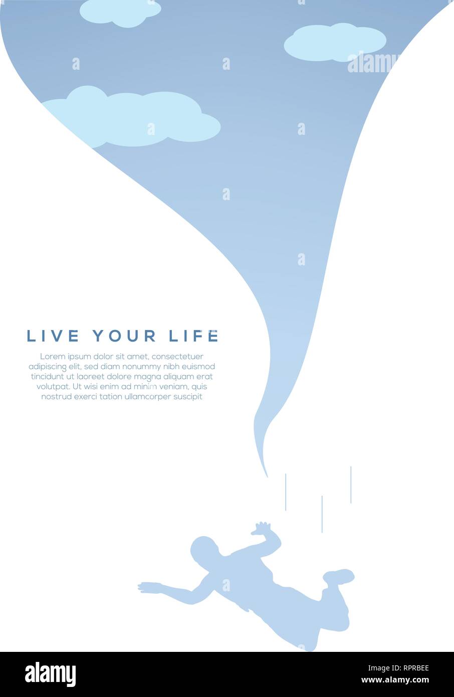 Live your Life Motivation Concept with Parachuting Silhouette Character Vector Template Stock Vector