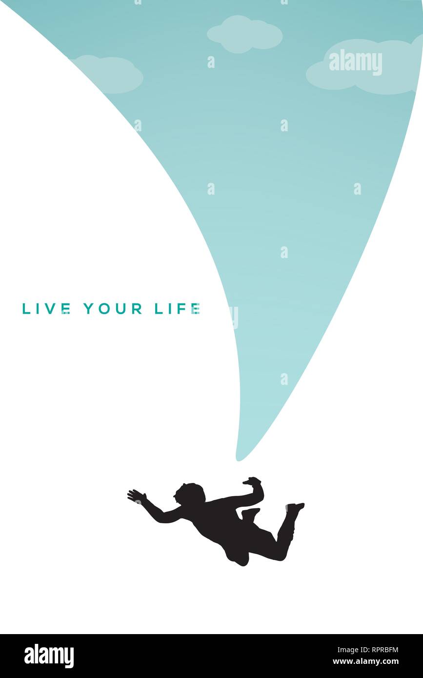 Live your Life Motivation Concept with Parachuting Silhouette Character Vector Template Stock Vector
