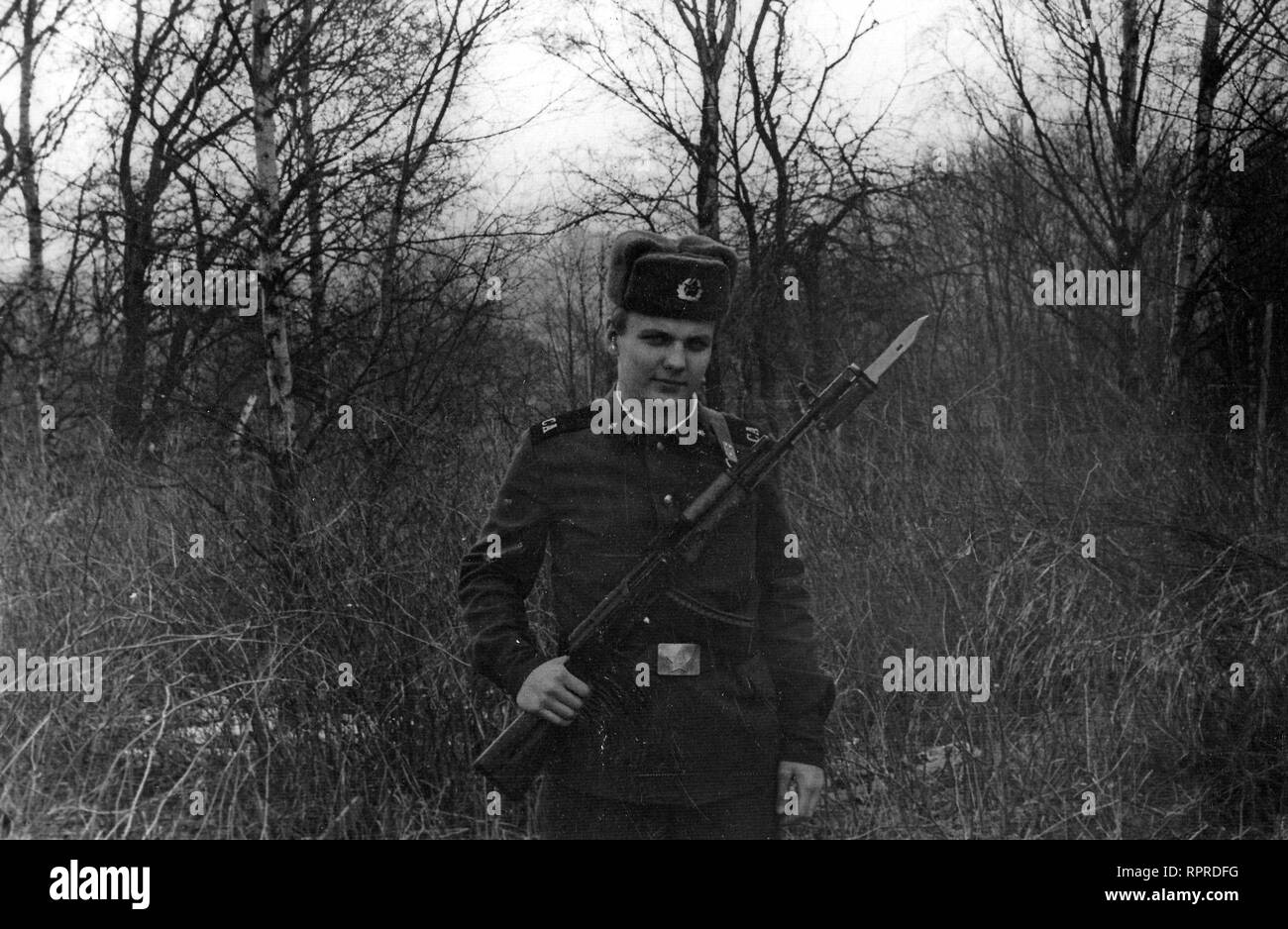 Soviet soldiers in Czechoslovakia 1989 year, near Milire, Tachov city region Stock Photo