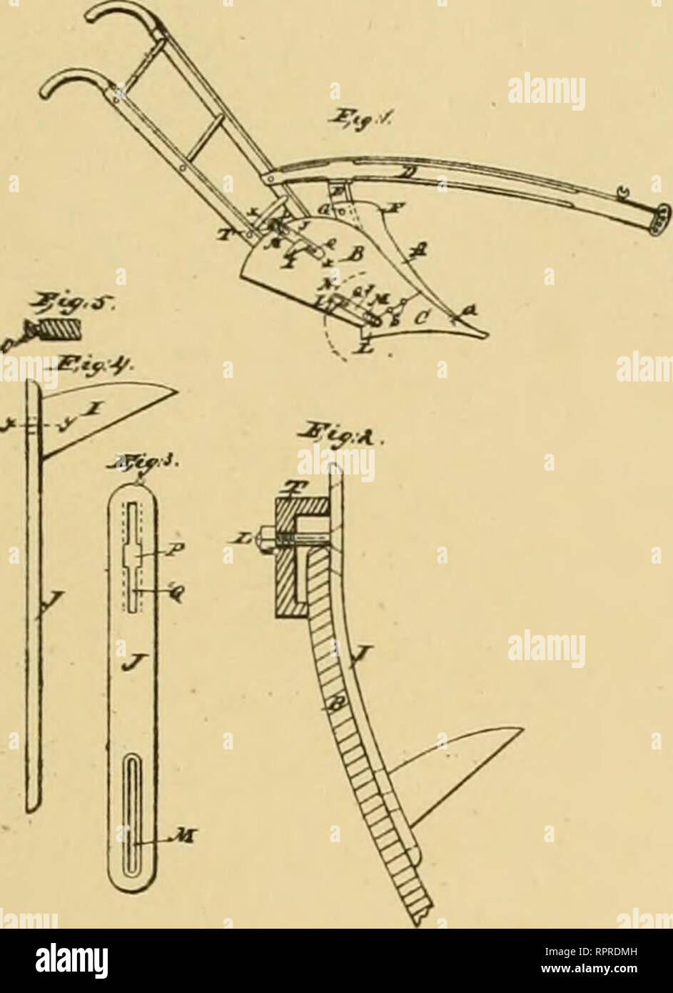 . Allen's digest of plows, with attachments, patented in the United States from A.D. 1789 to January 1883 ... Plows; Patents. ATTACHMENTS. 13 (Bo Vodttl ) J. H. MANN. COLTER ATIACBMEHI. No. 269,436. Patented Deo. 19, 1882.. ffrrNESSEB: 4? art/^ftXJi' IN7ENT0B H. 0. DEOKEE. OOLTITiTOa. No. 269,664. , Patented Deo. 26, 1882.. Please note that these images are extracted from scanned page images that may have been digitally enhanced for readability - coloration and appearance of these illustrations may not perfectly resemble the original work.. Allen, James T. (James Titus). [Washington, D. C. , J Stock Photo
