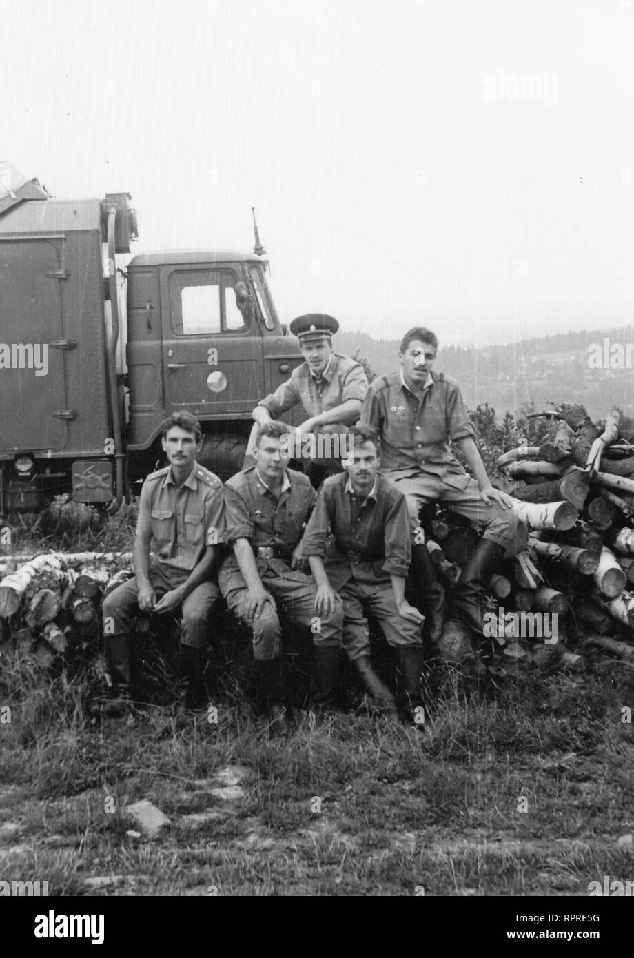 Soviet soldiers in Czechoslovakia 1989 year, near Milire, Tachov city region Stock Photo