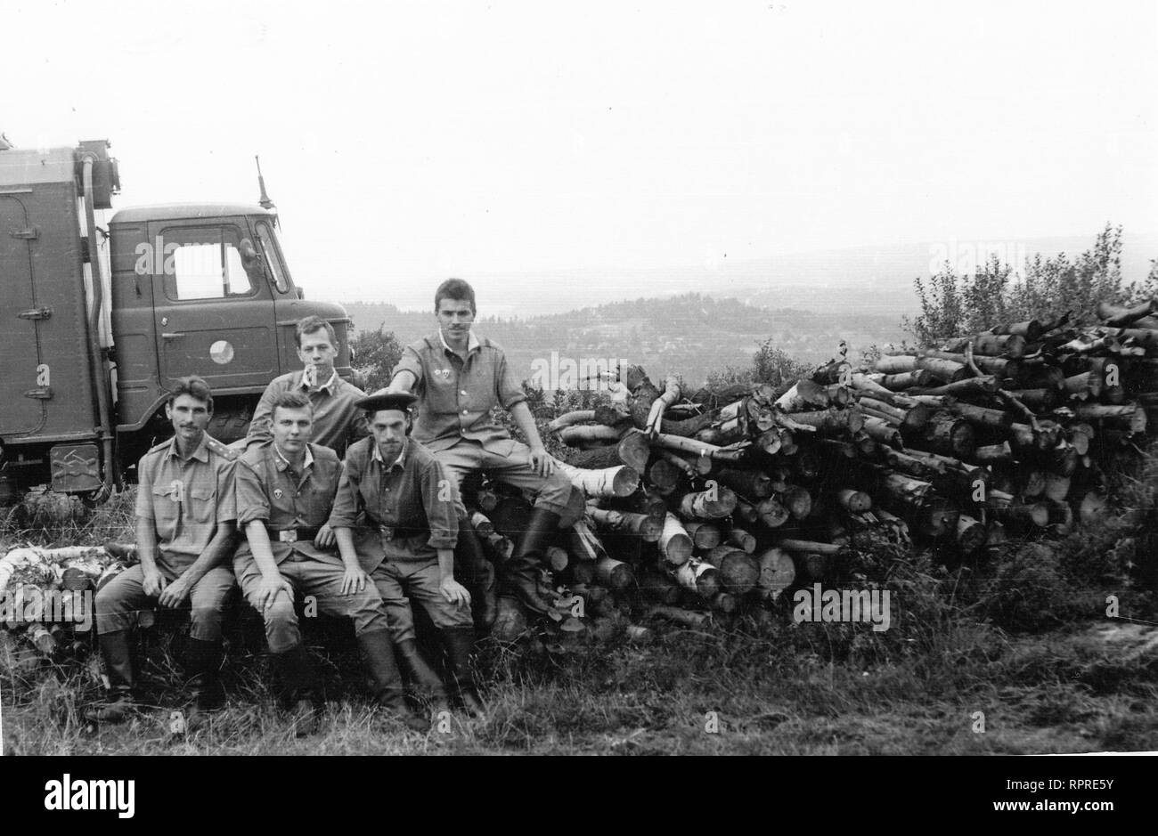 Soviet soldiers in Czechoslovakia 1989 year, near Milire, Tachov city region Stock Photo
