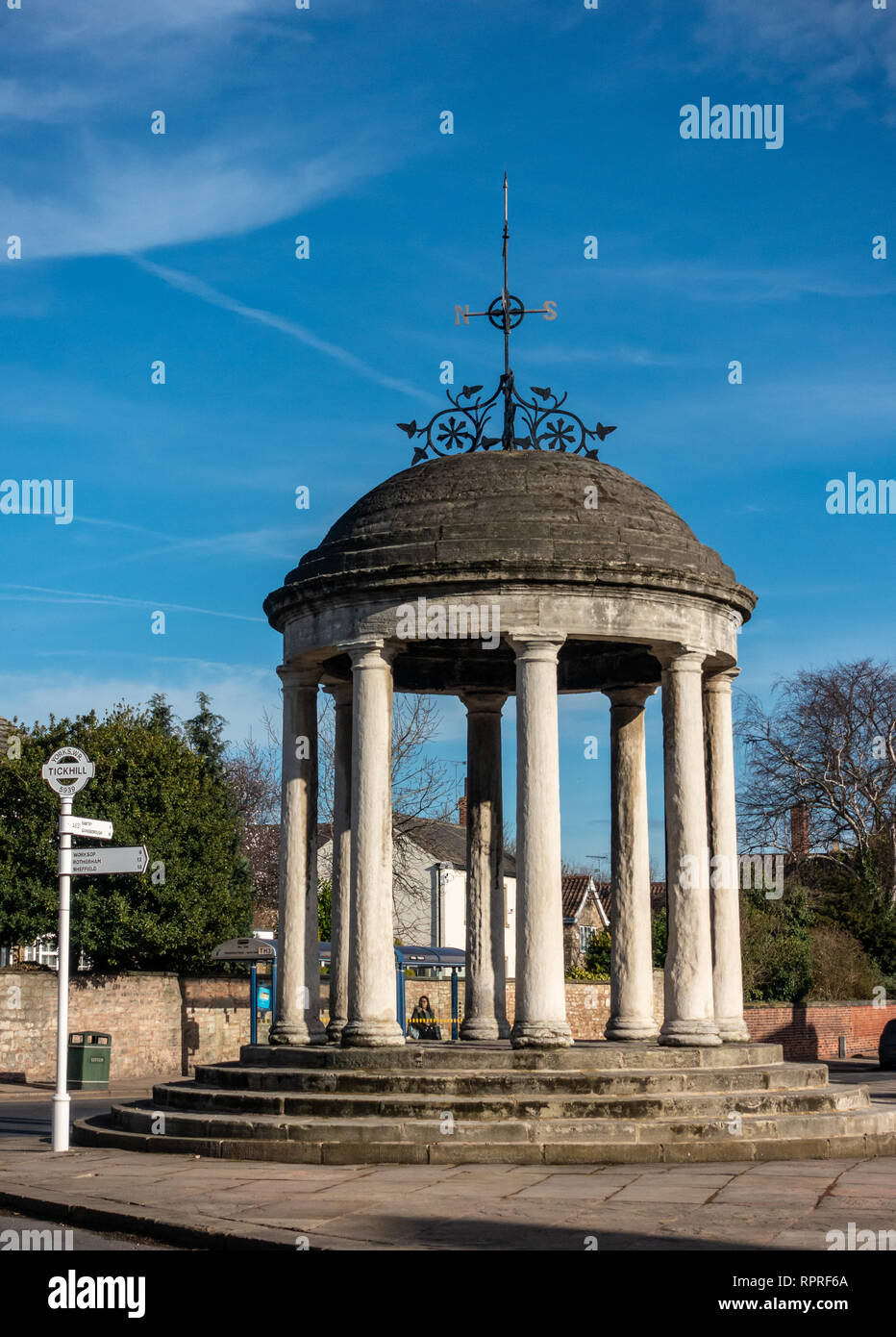 English Village. The Buttercross monument in Market Place, Tickhill in the Metropolitan Borough