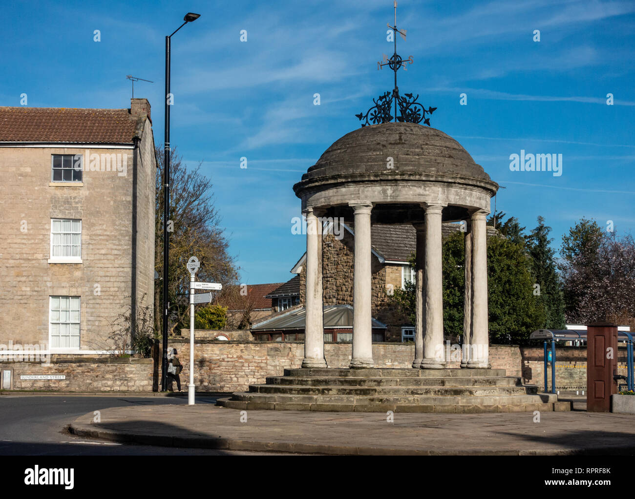 English Village. The Buttercross monument in Market Place, Tickhill in