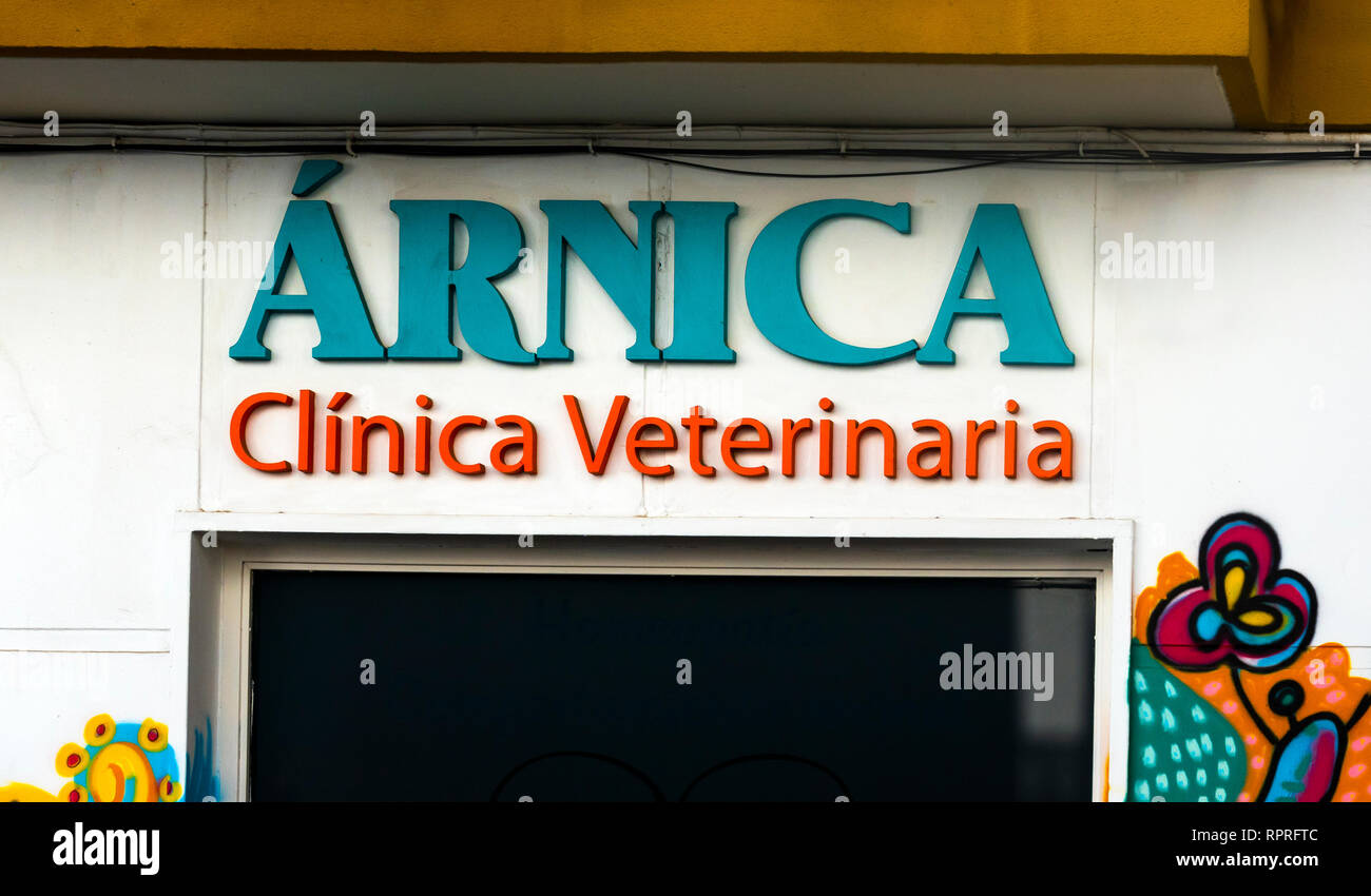 Sign above the entrance to a veterinarian hospital is Seville, Spain