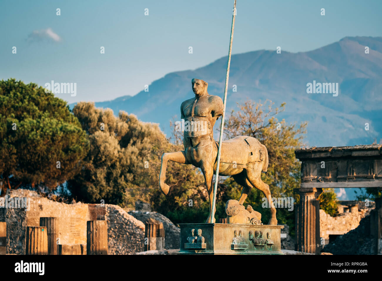 Pompeii, Italy. Statue Of Centaur On Territory Of Forum Stock Photo