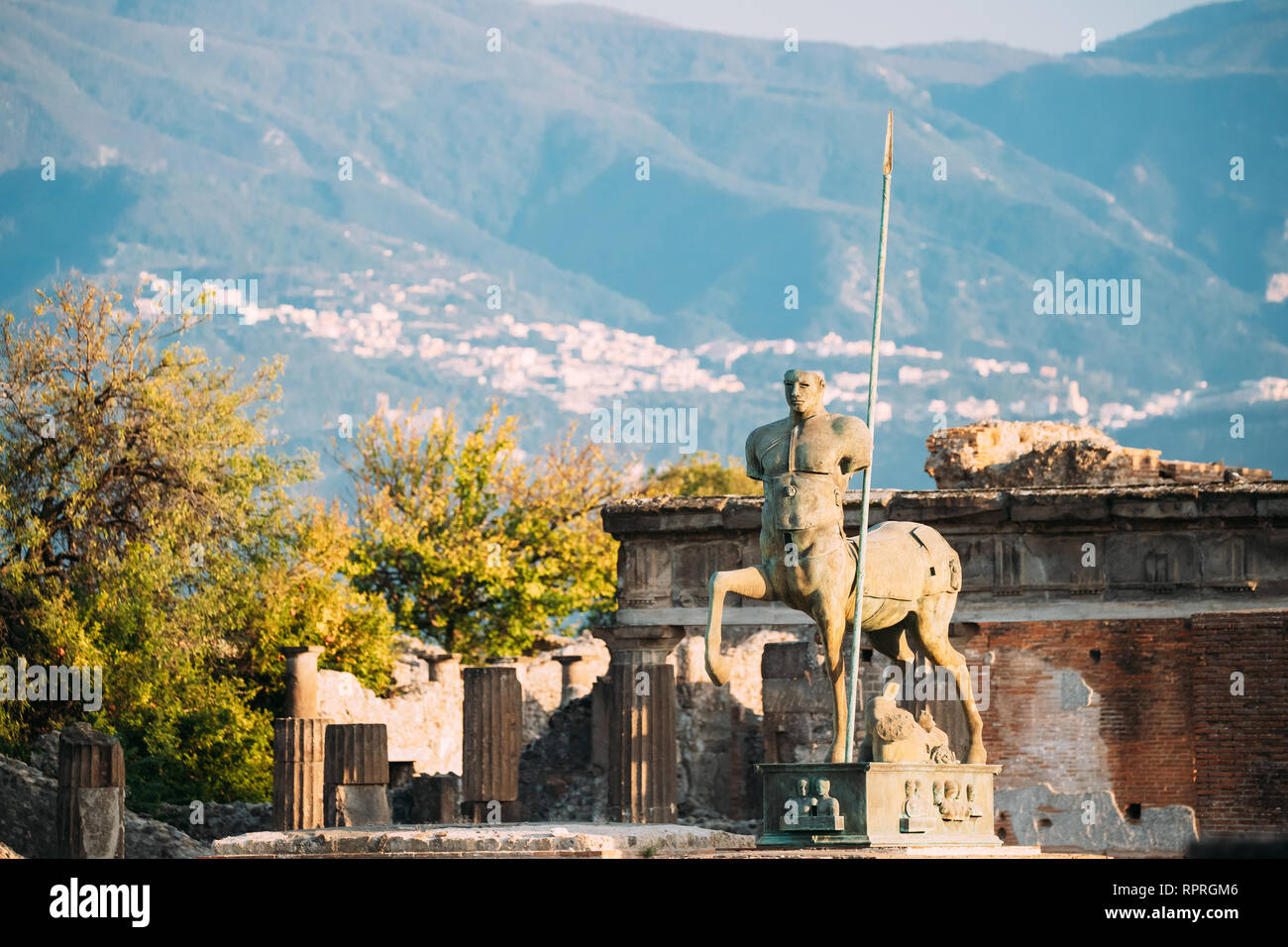 Pompeii, Italy. Statue Of Centaur On Territory Of Forum Stock Photo