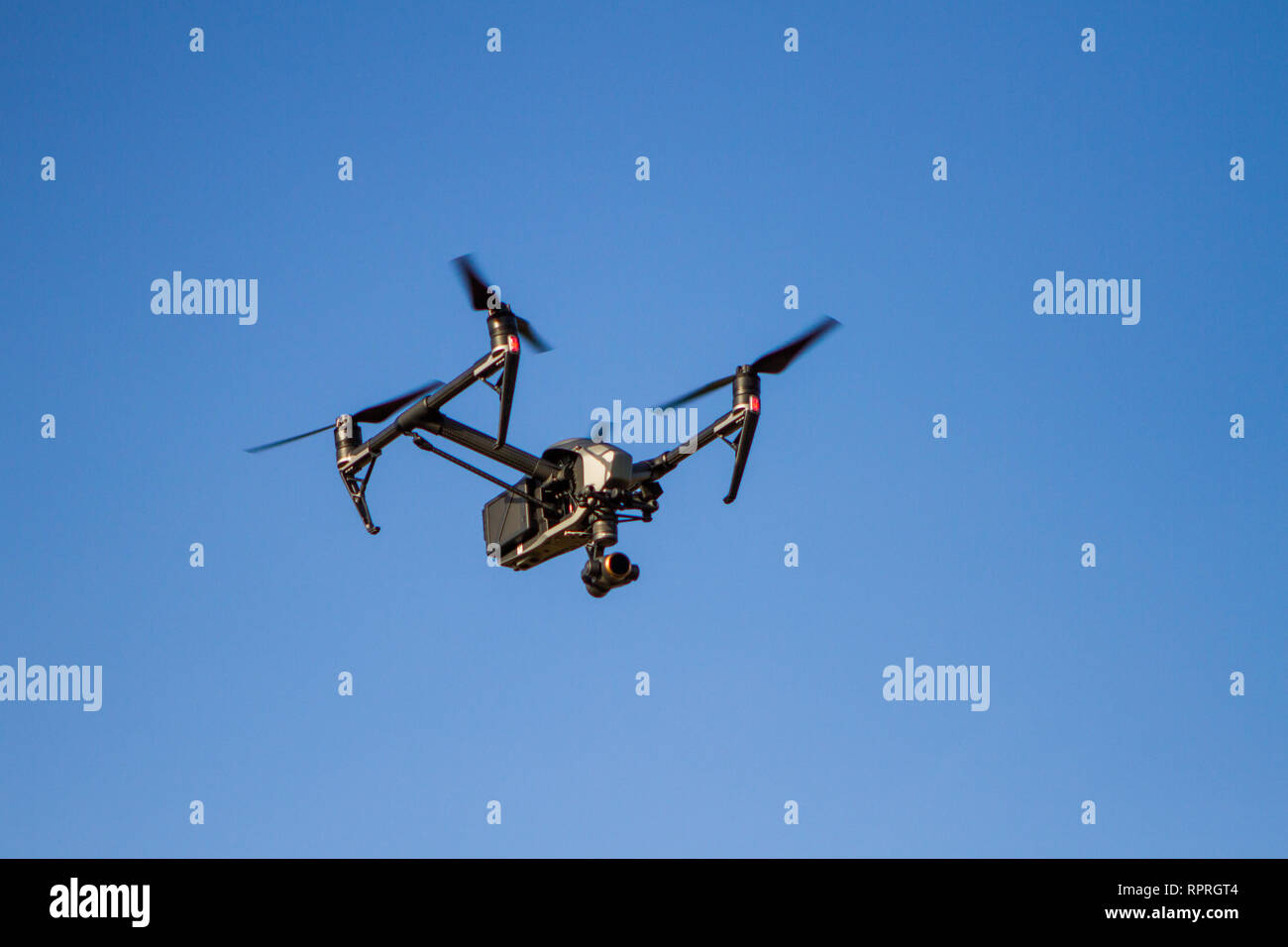 Drone quadcopter Inspire 2 flying in sky Stock Photo