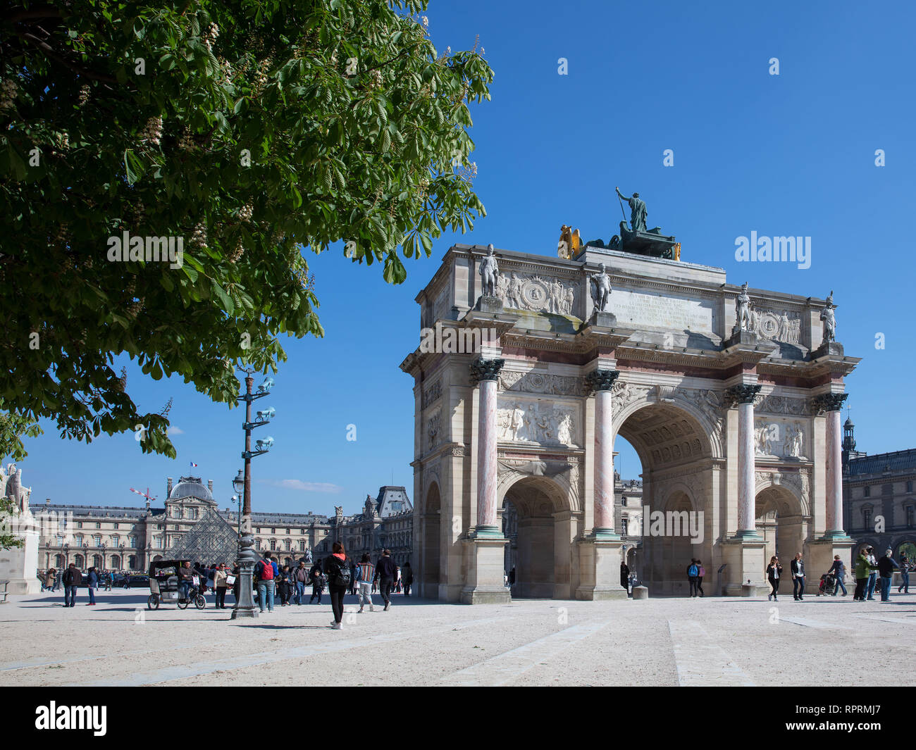 A shot of the beautiful Le Louvre Arc De Triomphe du Carrousel in Paris. Stock Photo