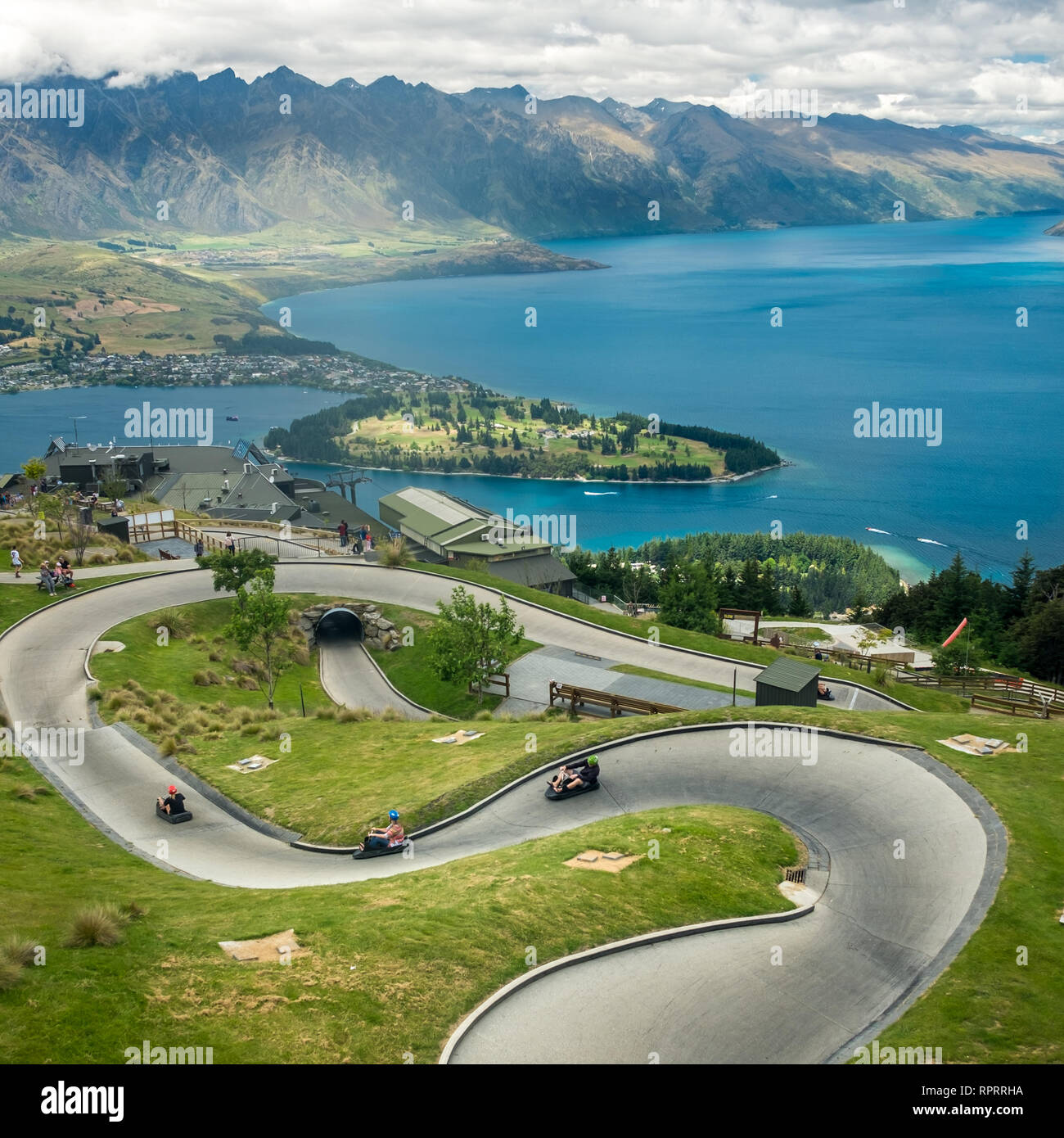 Luge Track With Mountains In The Background At Queenstown Skyline Site New Zealand RPRRHA 