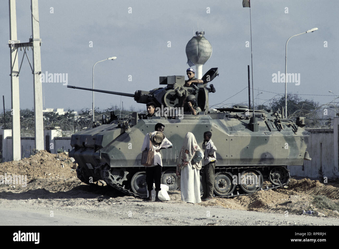 16th October 1993 An FNSS Defense Systems Turkish IFV (Infantry Fighting Vehicle) outside UNOSOM HQ in Mogadishu, Somalia. Stock Photo