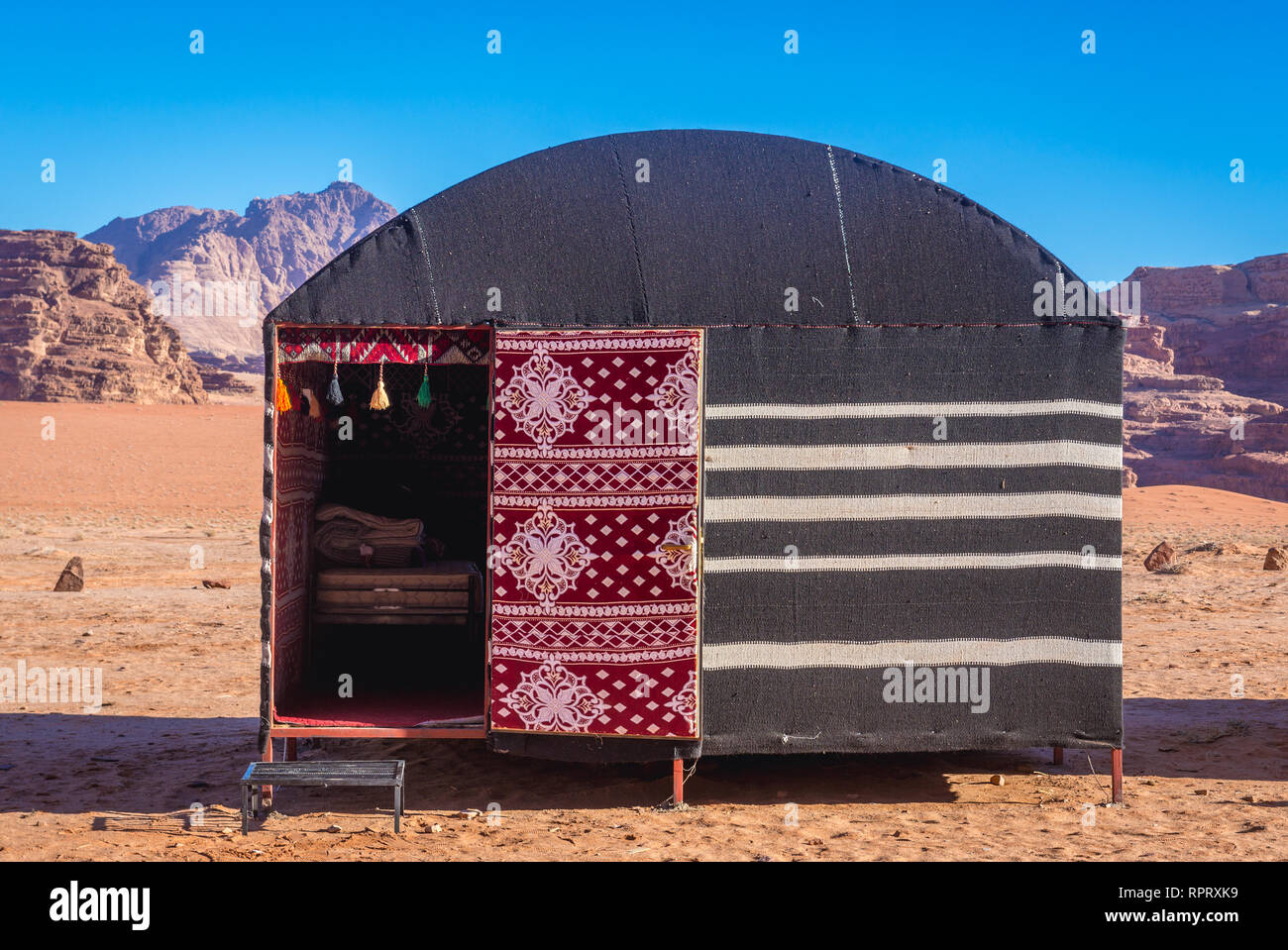 Tent in one of the Bedouin camps in Wadi Rum valley also called Valley of  the Moon in Jordan Stock Photo - Alamy