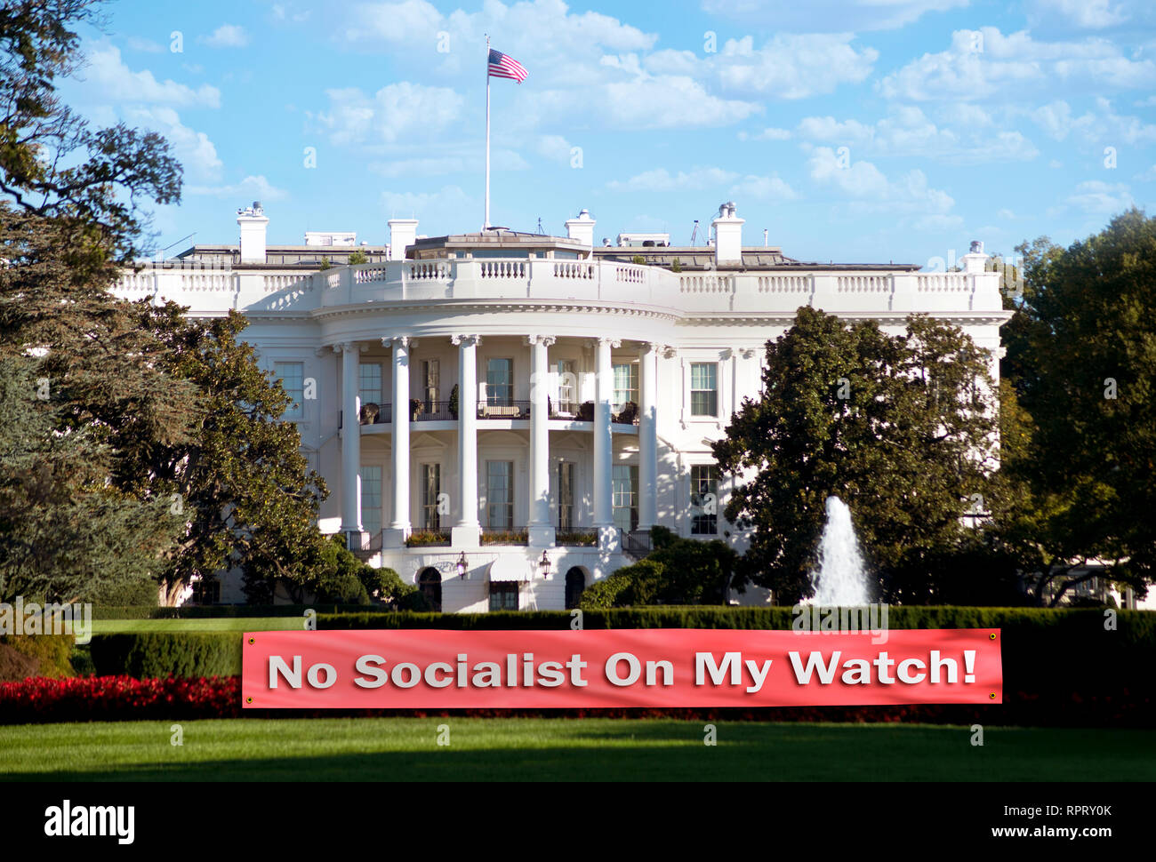 No Socialism on my watch sign in front of White House. Stock Photo