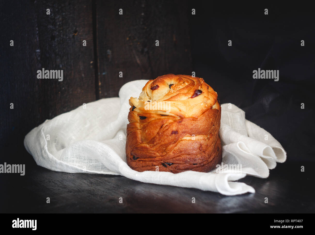 Easter cake kranch with icing sugar on a dark background. Stock Photo