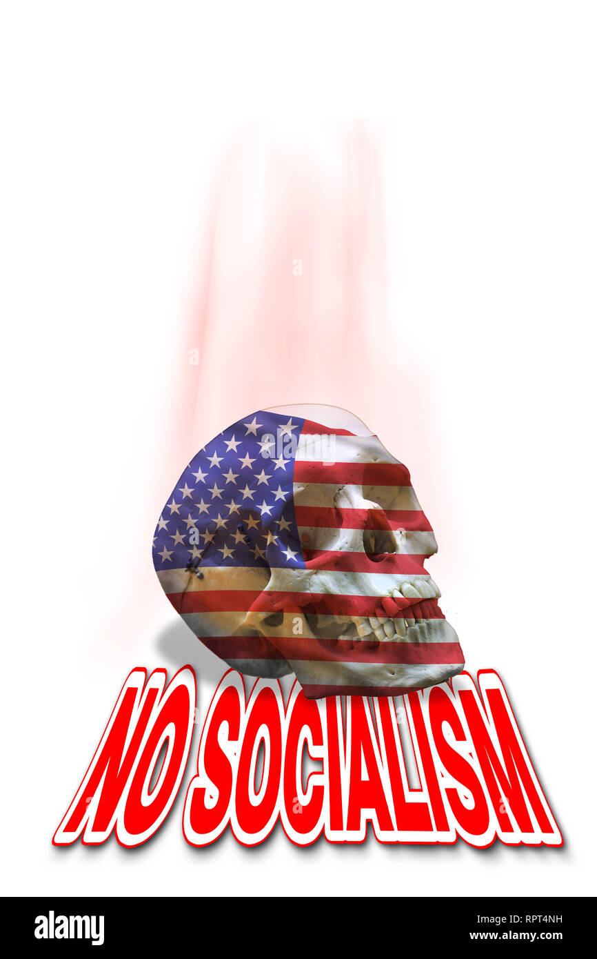 No Socialism in America showing skull American flag.. Stock Photo