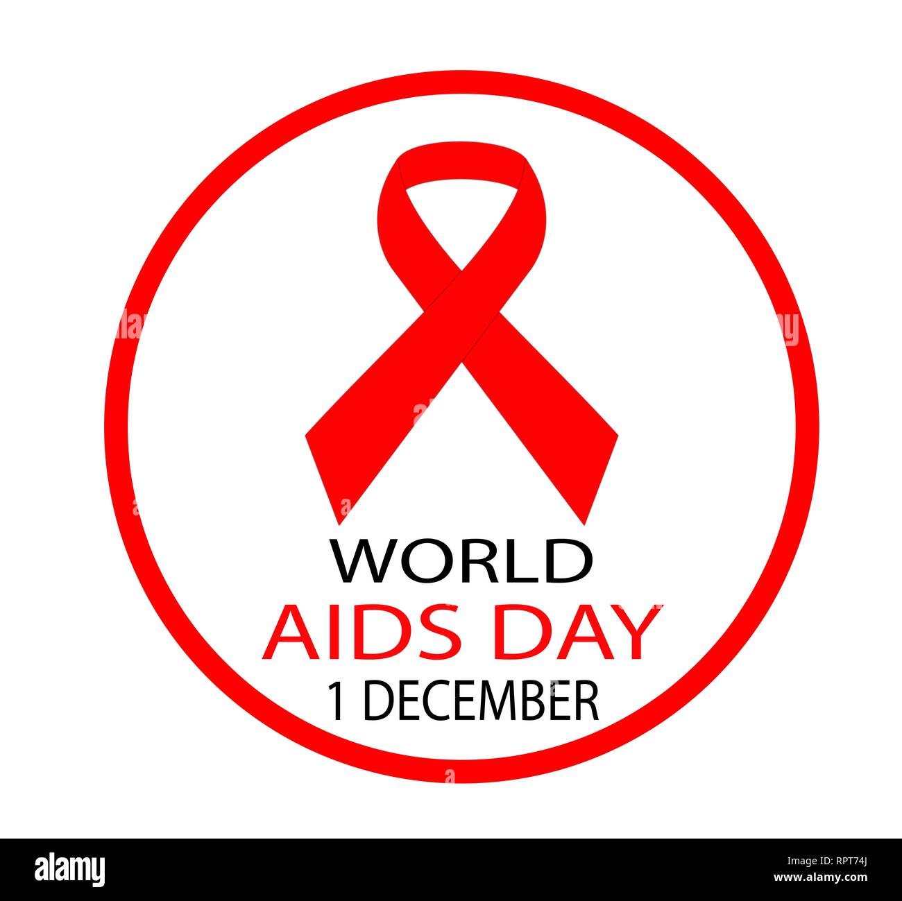 Red ribbon, world aids day awareness symbol. Isolated on white background Stock Photo