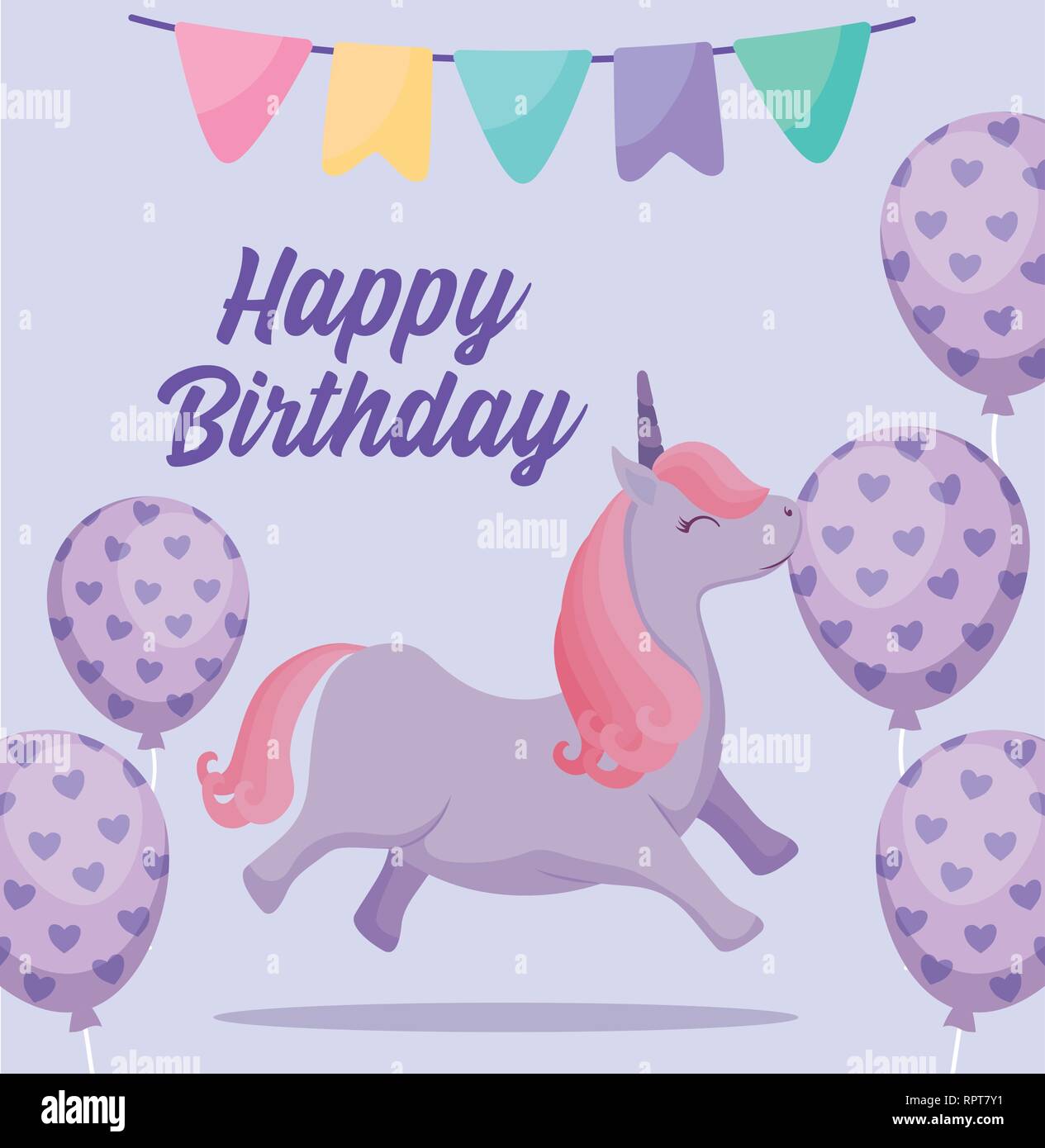 happy birthday card with cute unicorn vector illustration design Stock ...