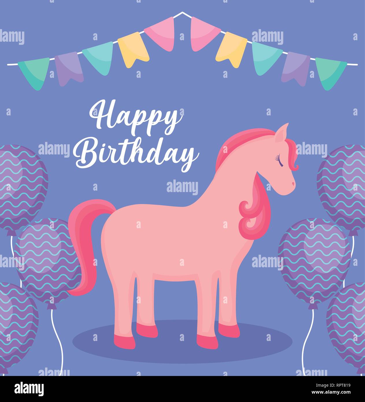 happy birthday card with cute unicorn vector illustration design Stock ...