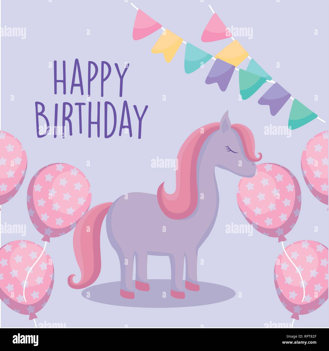 happy birthday card with cute unicorn vector illustration design Stock ...