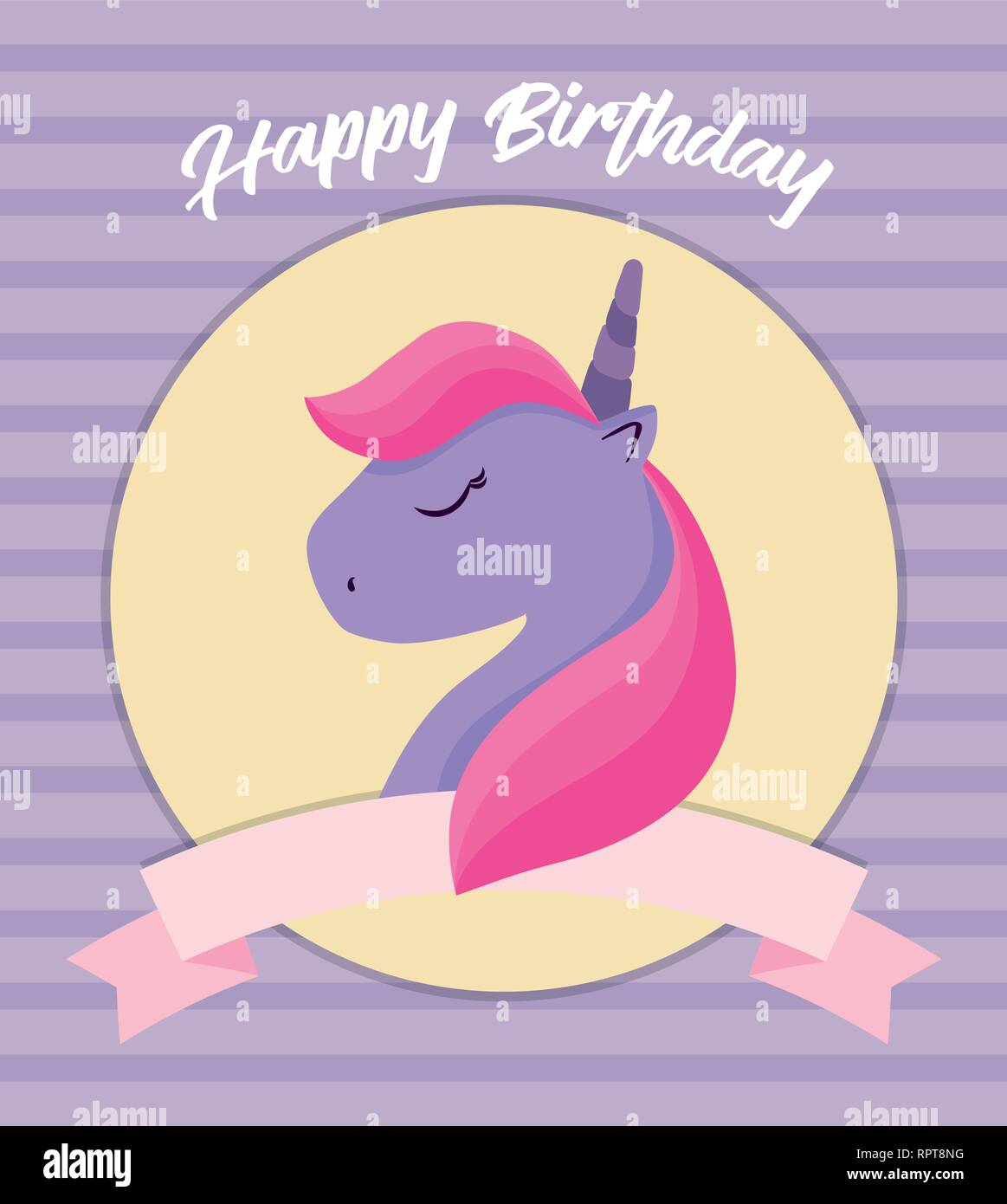 happy birthday card with cute unicorn head vector illustration design ...