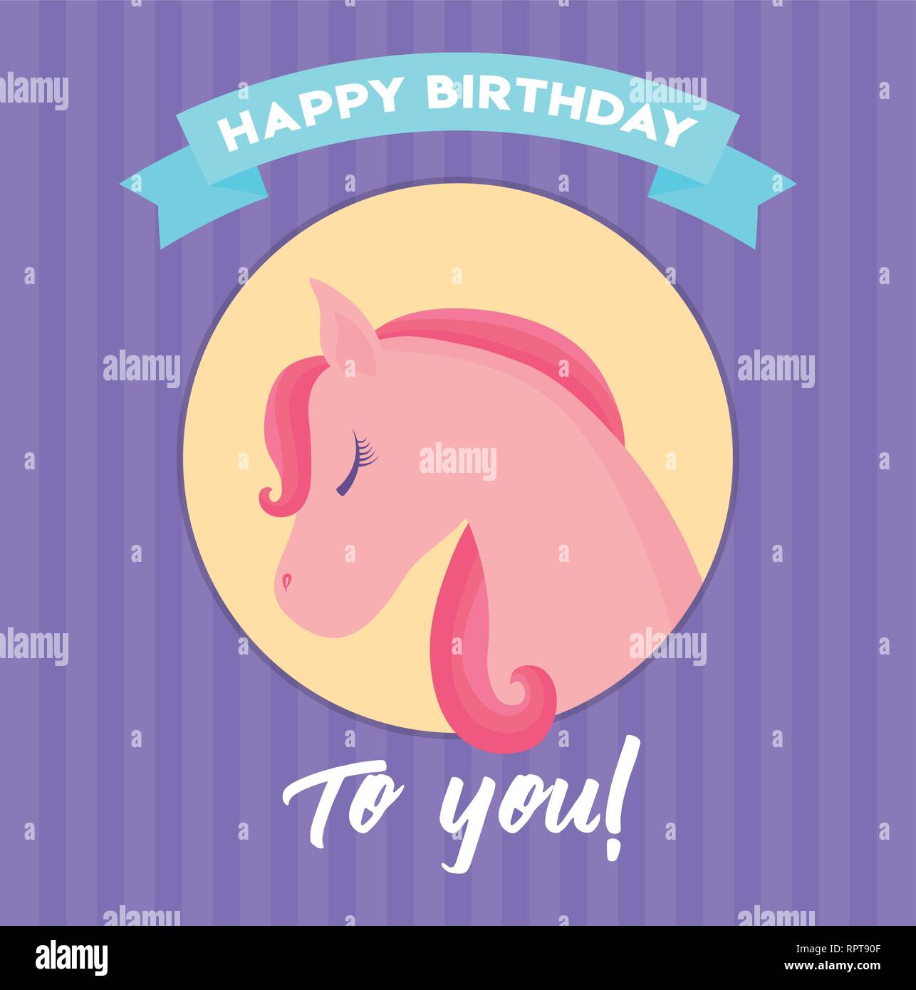 happy birthday card with cute unicorn head vector illustration design ...