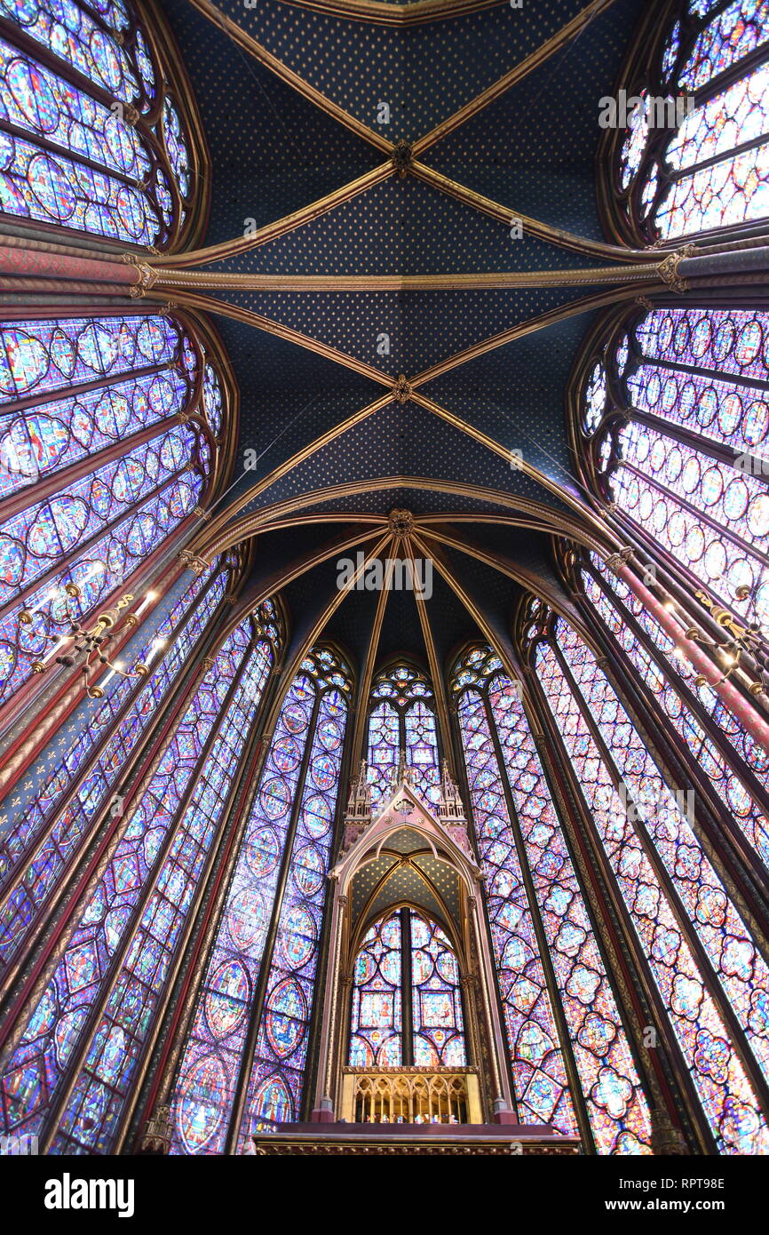 The SainteChapelle is a royal chapel in the Gothic style, within the medieval Palais de la Cite