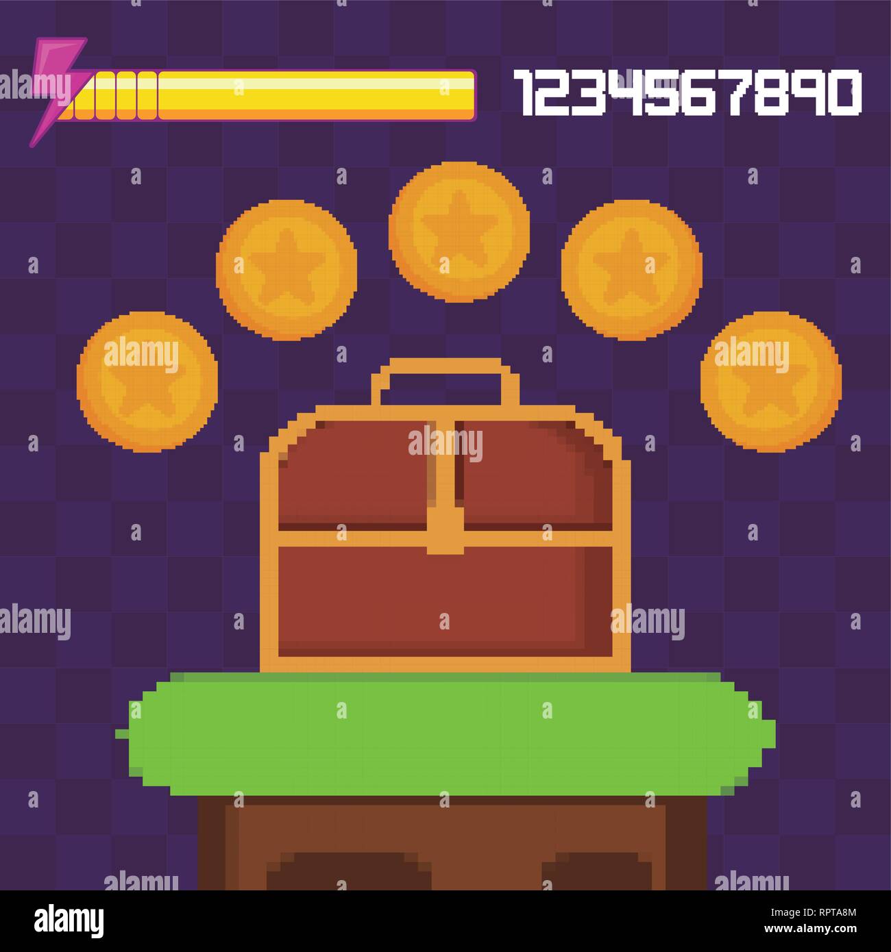classic video game scene with treasure chest vector illustration design ...