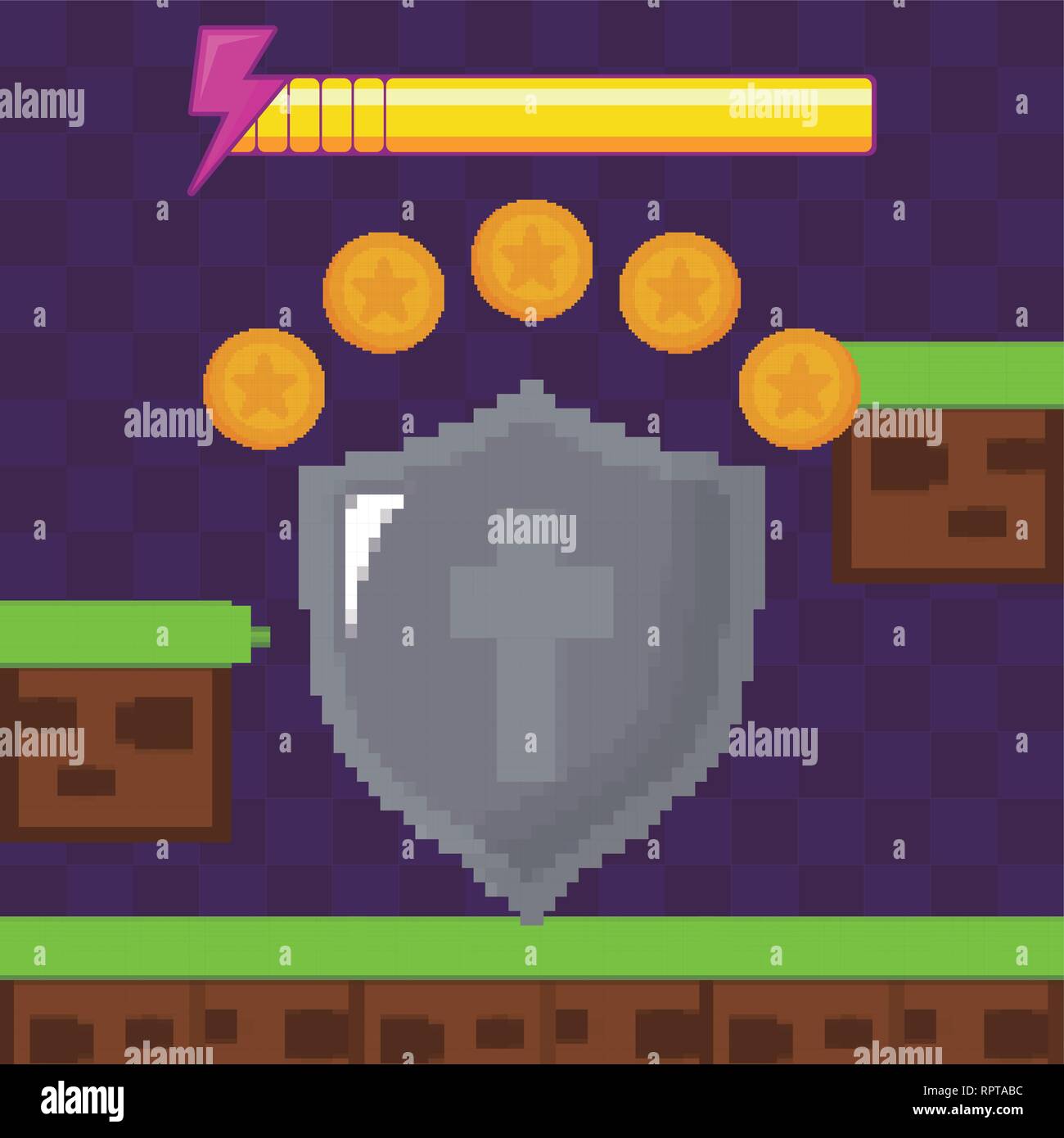 classic video game scene with warrior shield vector illustration design ...