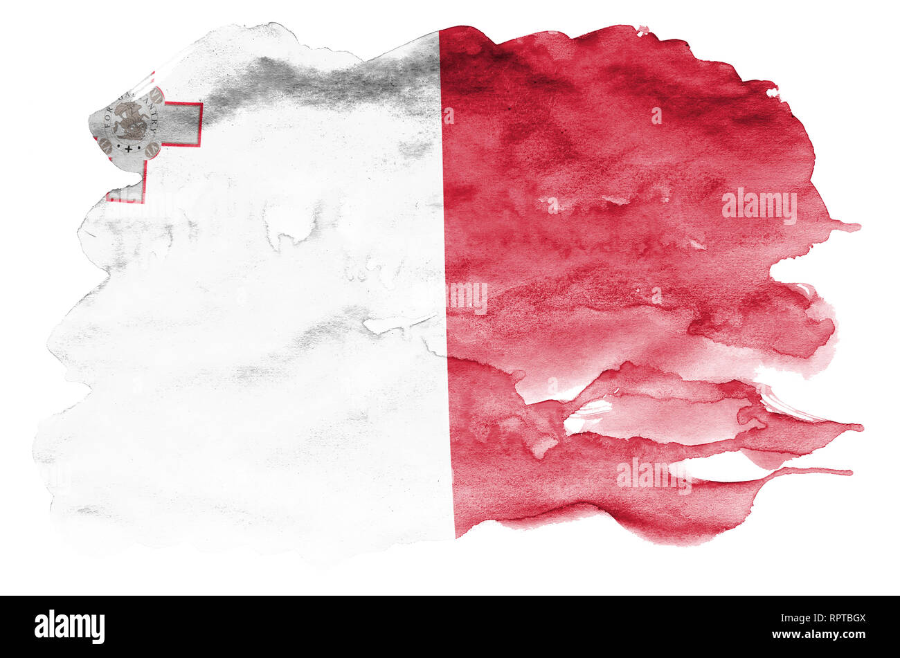 Malta Flag Is Depicted In Liquid Watercolor Style Isolated On