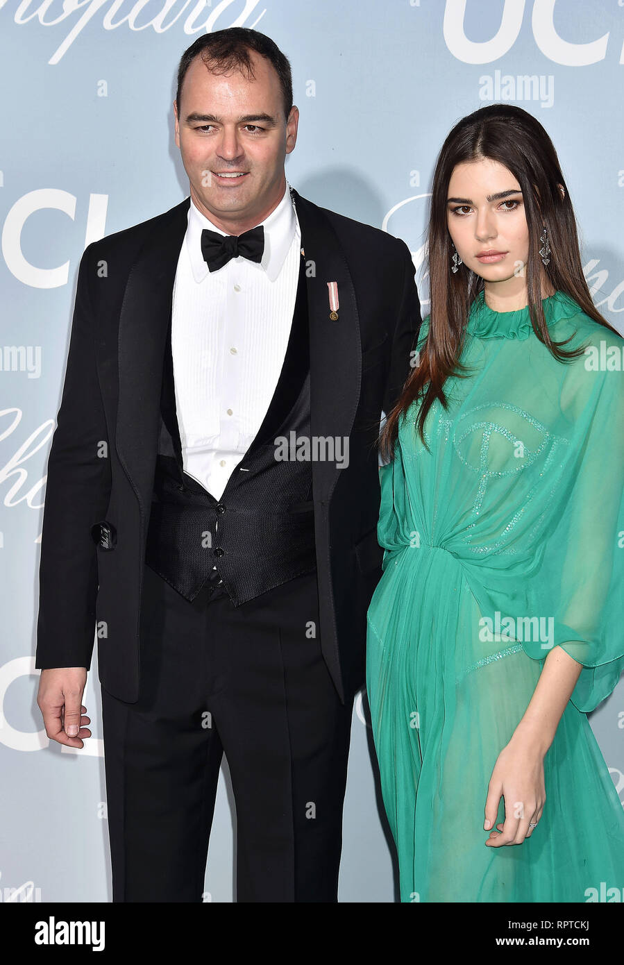 LOS ANGELES, CA - FEBRUARY 21: Milutin Gatsby (L) and Helena Gatsby arrive at the Hollywood For Science Gala at Private Residence on February 21, 2019 Stock Photo