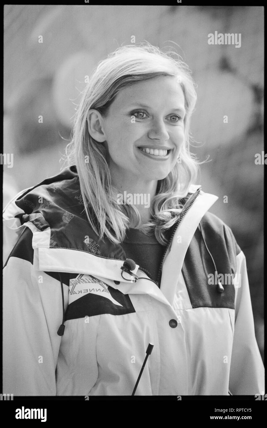 1990's stock image of Anneka Rice on the set of popular TV Show Challenge Anneka. Stock Photo