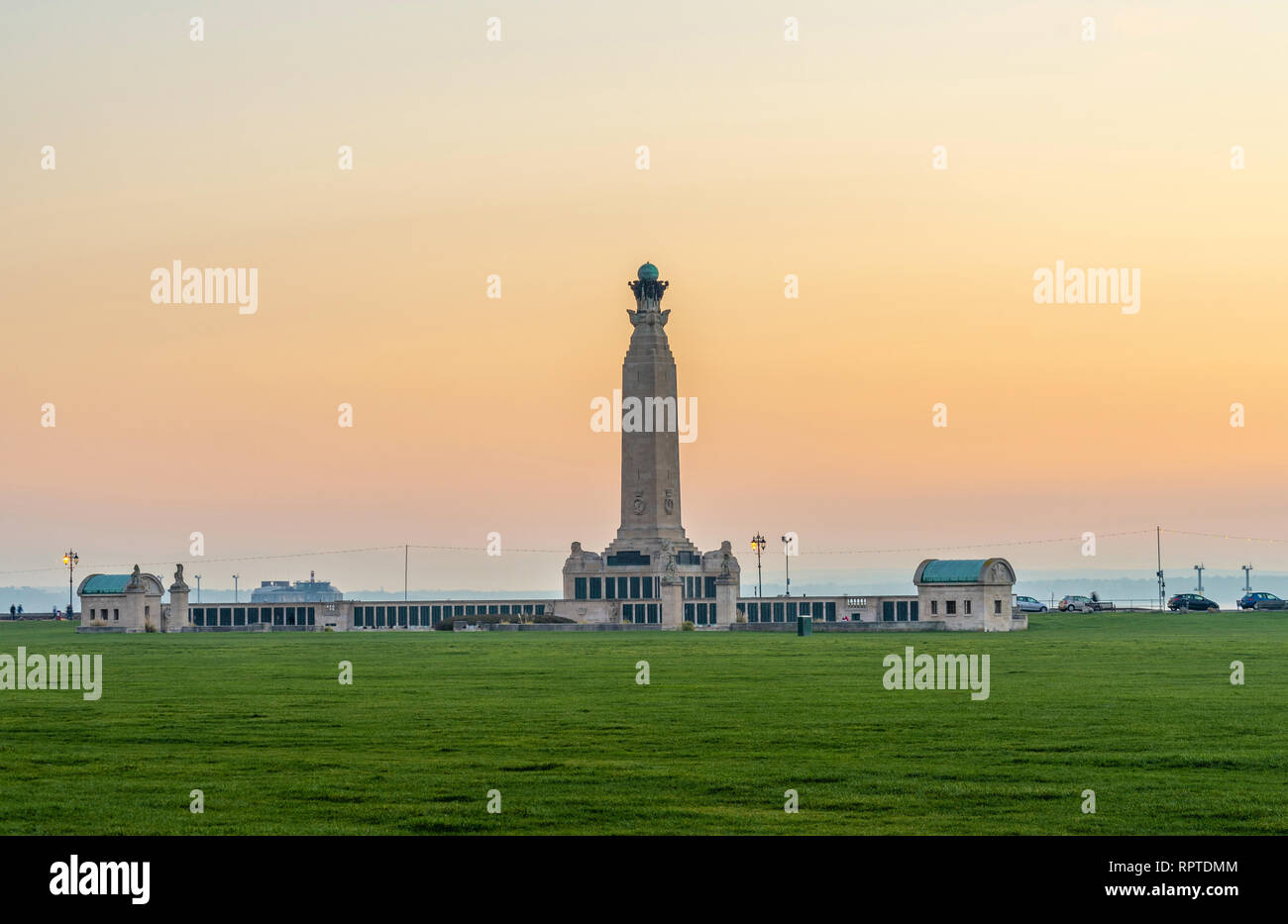Portsmouth Naval Memorial at dusk at Southsea Common in Soythhsea, Portsmouth, England, UK Stock Photo