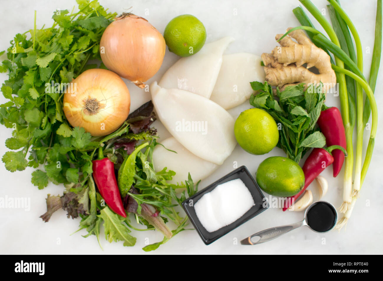 Vietnamese Spicy Squid Salad Ingredients Stock Photo