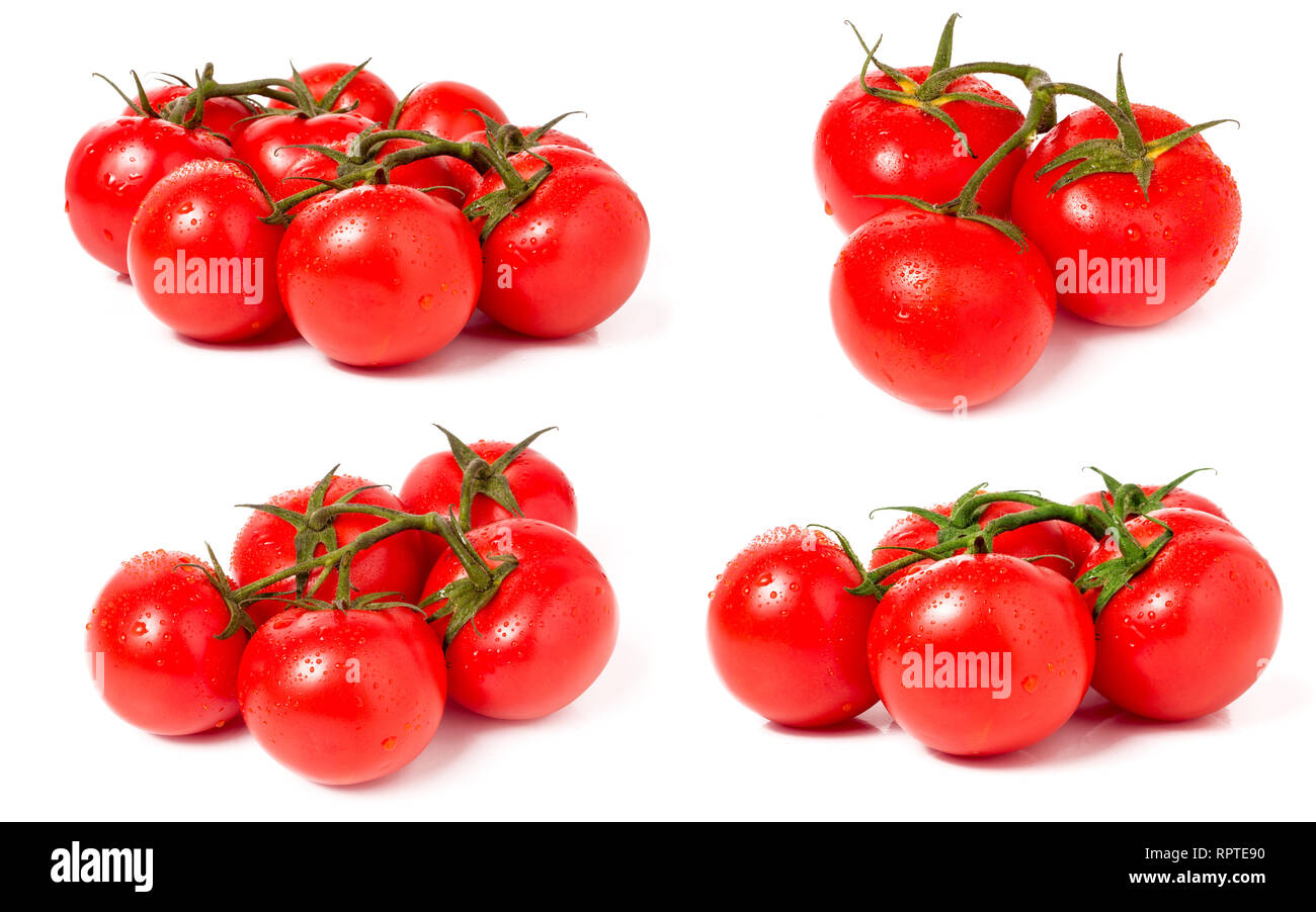 tomatoes branch isolated on a white background closeup. Set or ...