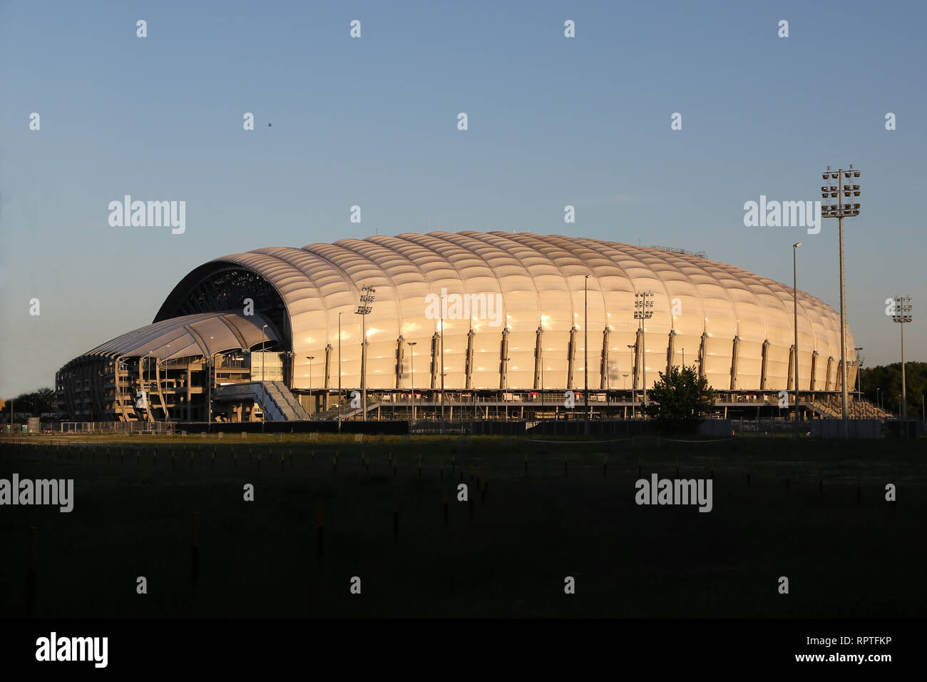 The INEA Stadium, home to Polish Ekstraklasa side Lech Poznan at dusk Stock Photo