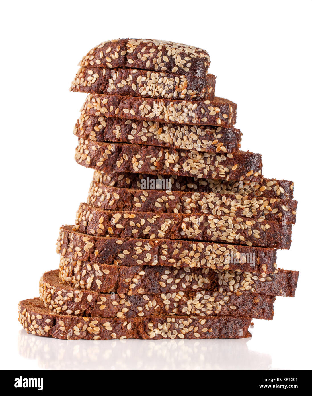 slices of black bread with sesame seeds isolated on white background ...