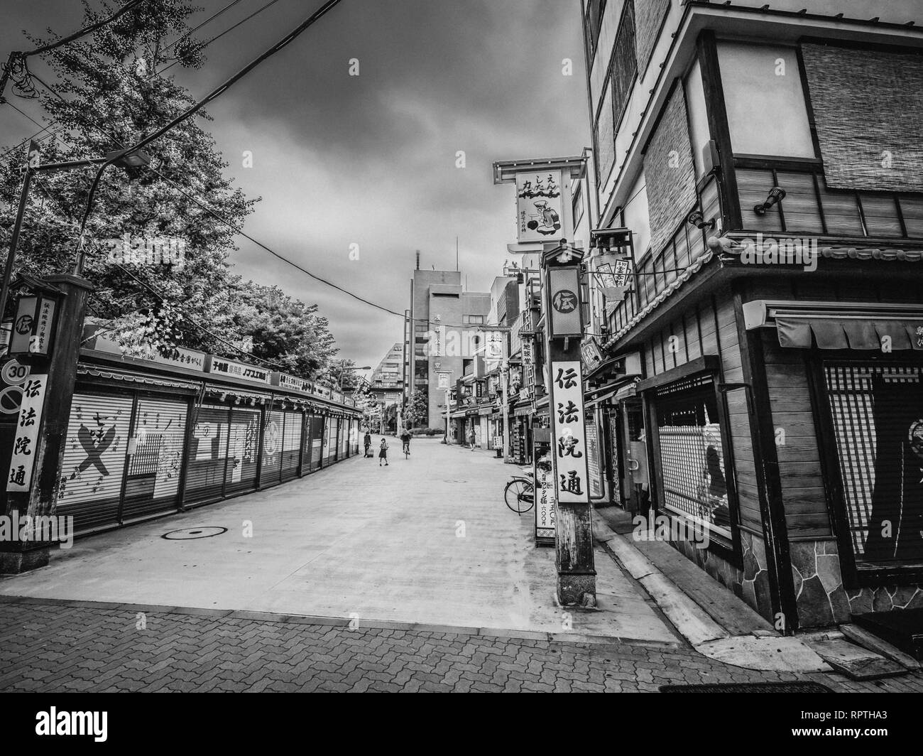 Historic district with old traditional wooden Japanese houses in Tokyo