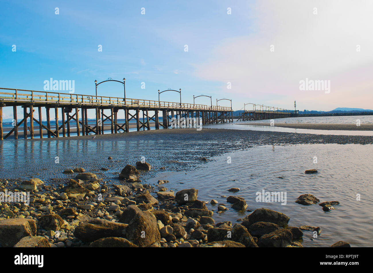 White Rock pier after the wind storm of 2018. Stock Photo