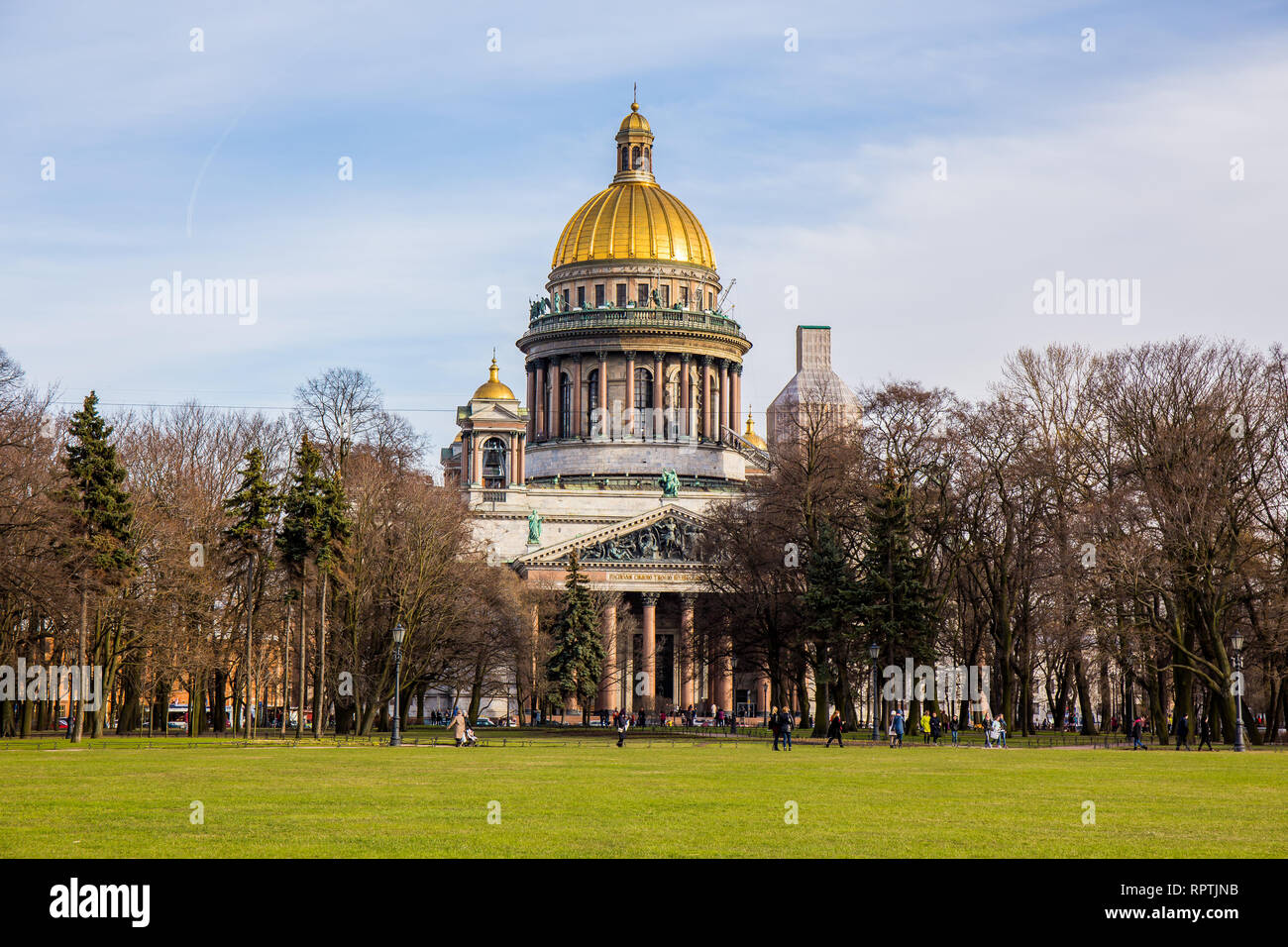 Saint Isaac's Cathedral, ornate religious edifice with gold dome - Saint Petersburg, Russia Stock Photo