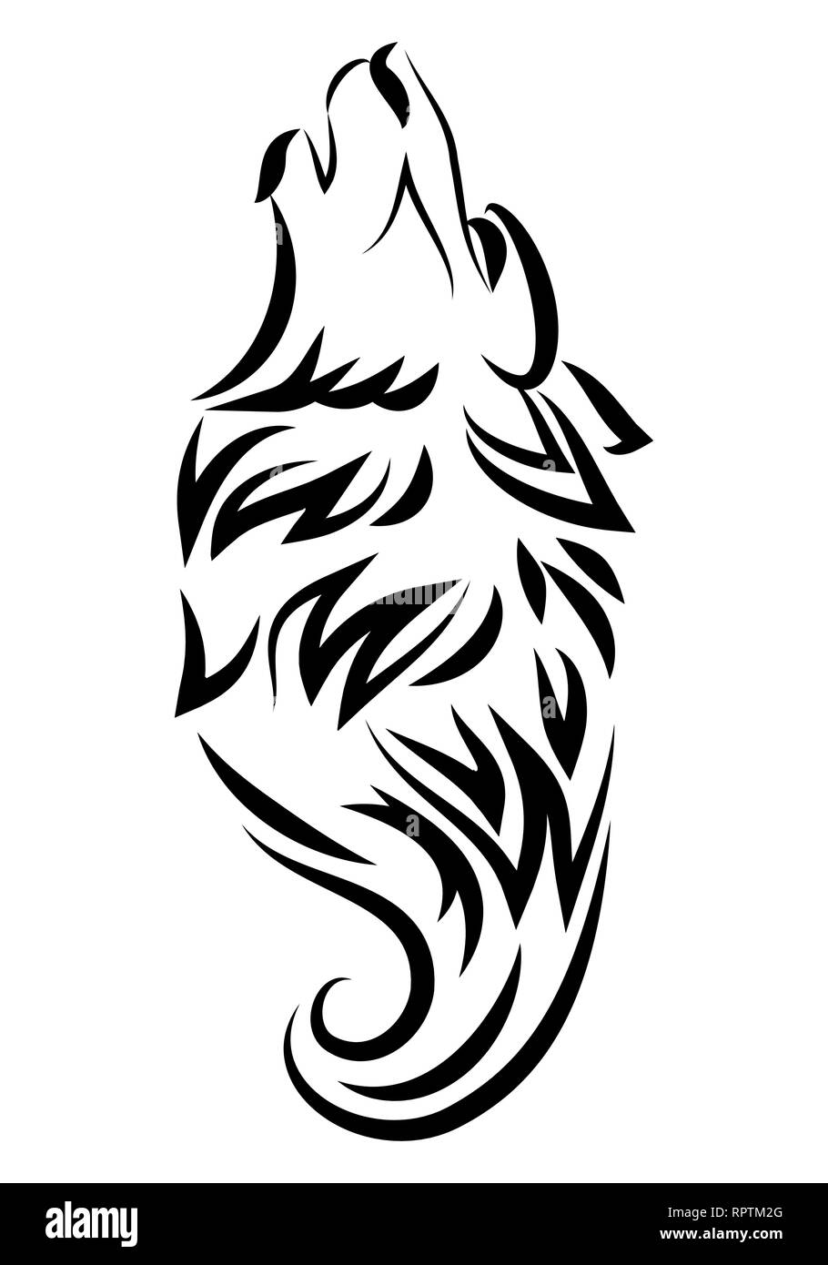 illustration of dog howling tattoo over isolated white background Stock Photo