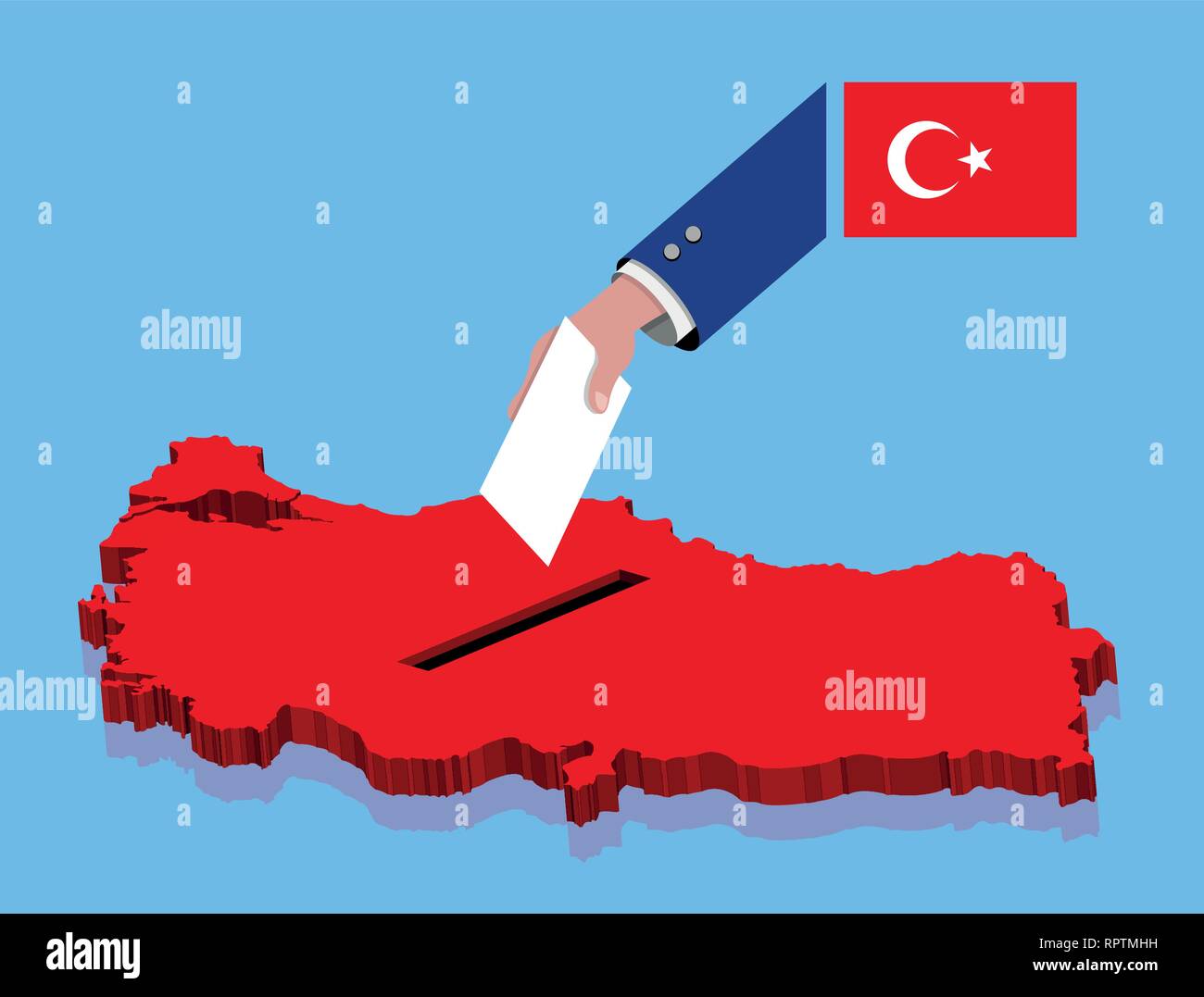Vote for Turkish election over a Turkey map. All the objects, shadows and background are in different layers. Stock Vector